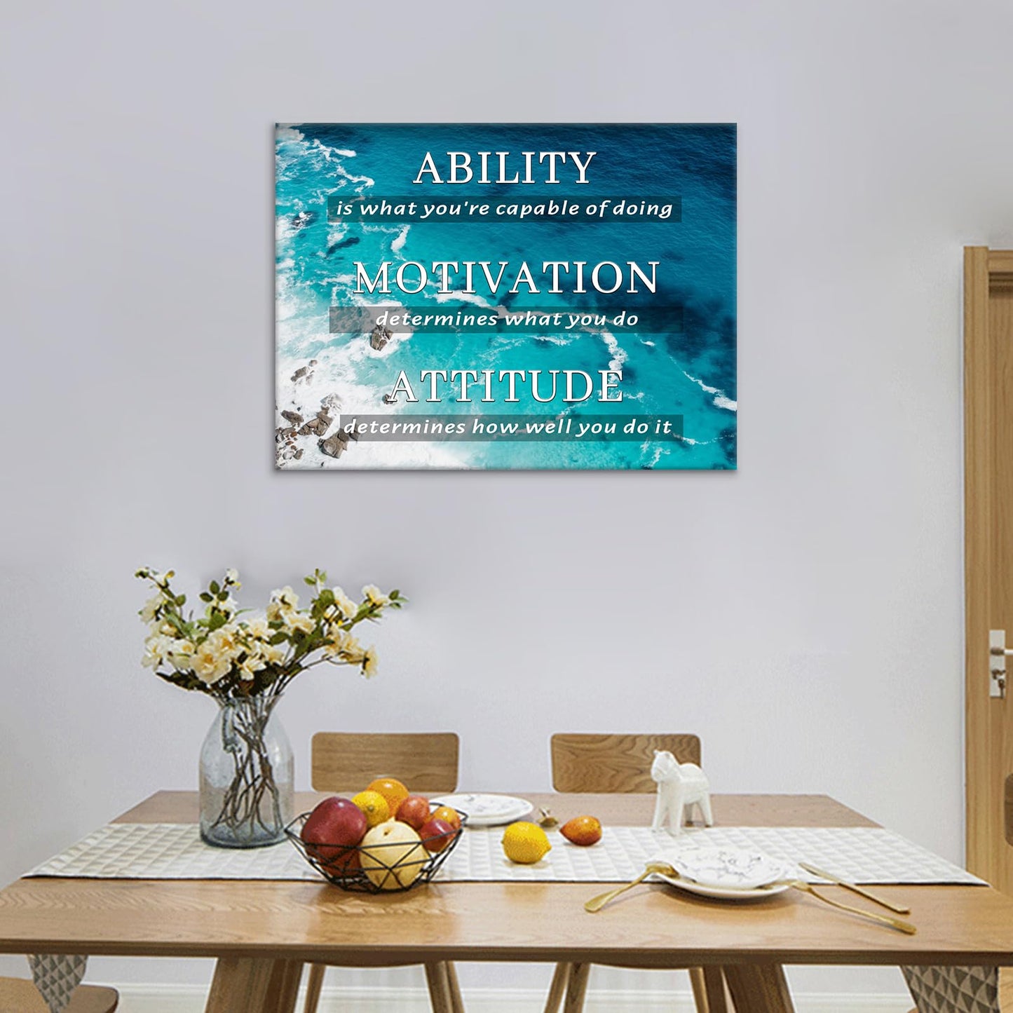 YSPCSUN Inspirational Posters for Office, Ability Motivation Attitude Canvas Poster Single Panel Wall Decor for Home Office Dorm Classroom, Framed Canvas Art, 24x18inch