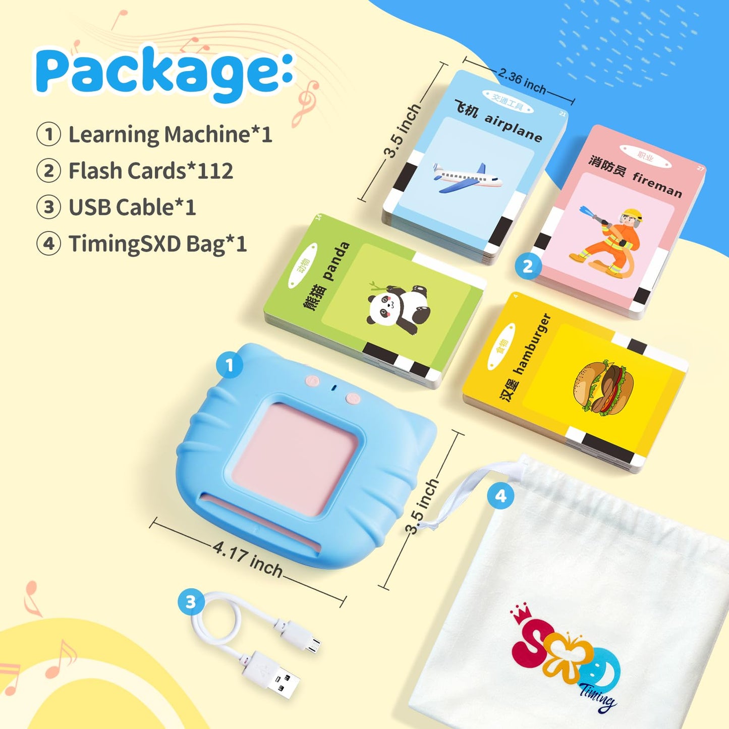 TimingSXD Chinese & English Bilingual Talking Flash Cards for Toddler/Beginning - Learning Educational Toy to Learn Chinese/English,Talking Flash Cards for Ages 2+