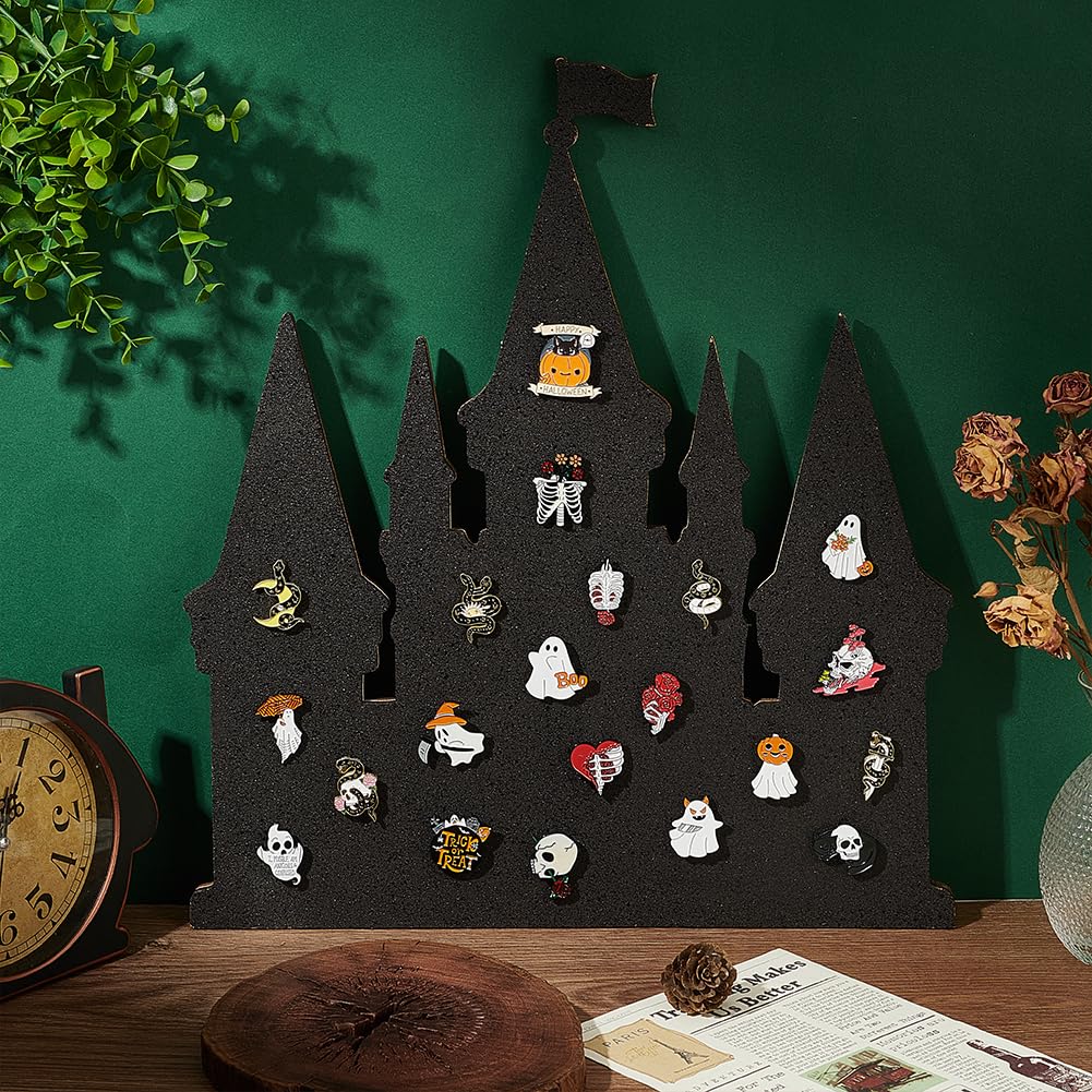 BENECREAT Castle Pin Cork Board, 14.2x11.8Inch Black Bulletin Display Board Wall Mounted Cork Board for Office Home and School Decor, Brooch Pin Collection Display