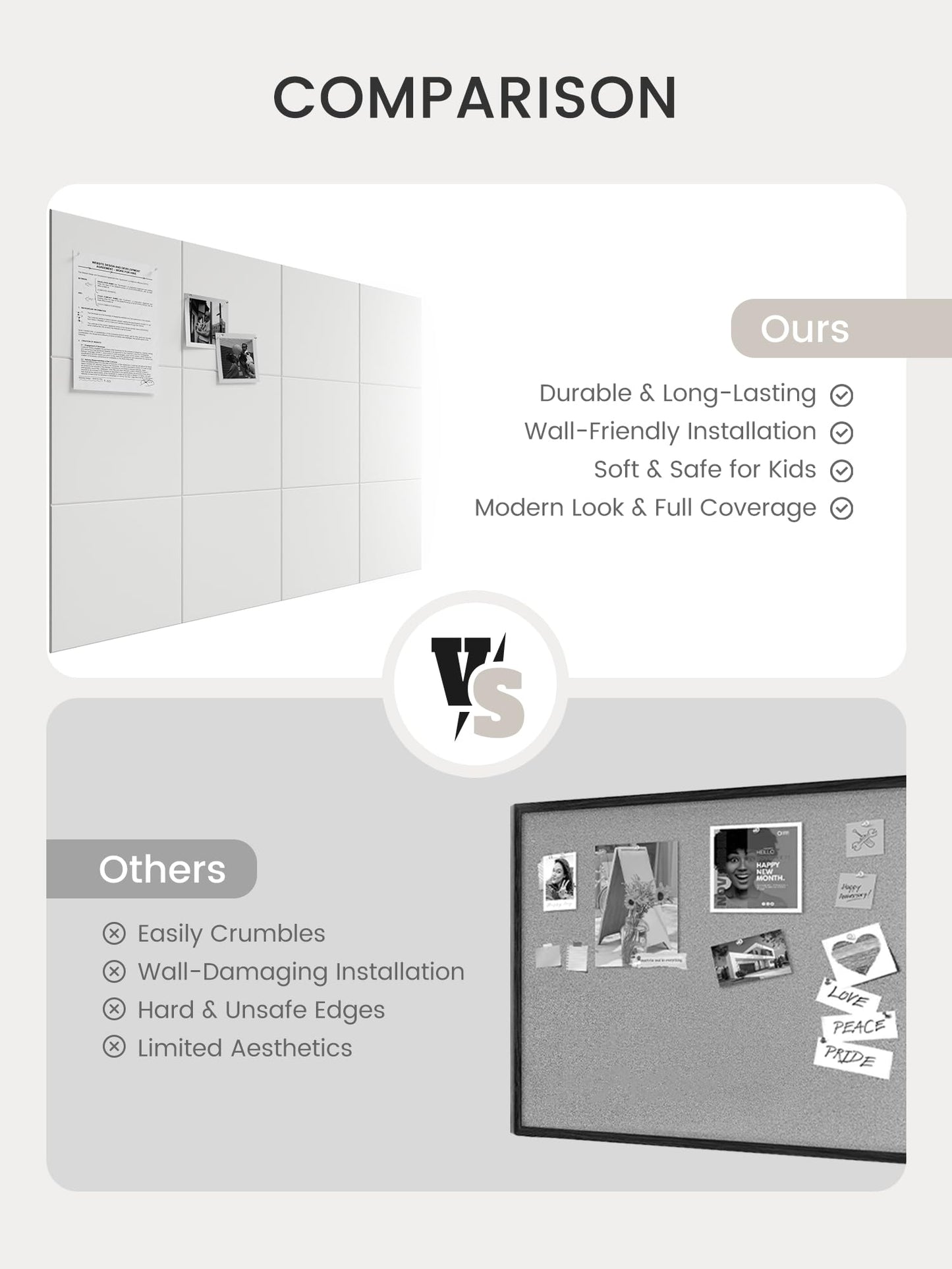 Bumusty Large Cork Board 48" x 36" Alternative - 12 Pack Felt Wall Tiles with 70 Safe Removable Adhesive Tabs, 30 Pushpins, Cork Boards for Walls Pin Board Bulletin Board Office Decor (Milky White)
