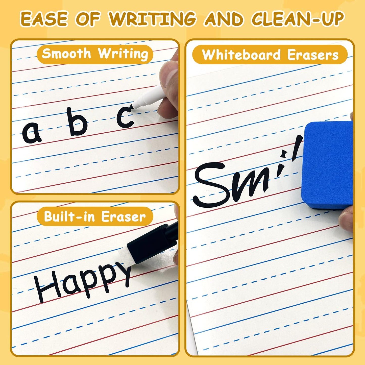12-Piece Dry Erase Board Set, Double-Sided Small Whiteboards with Lines for Writing, Students and Teachers in Classroom, 6"x9" Mini Whiteboards, Includes 12 Markers and 12 Erasers