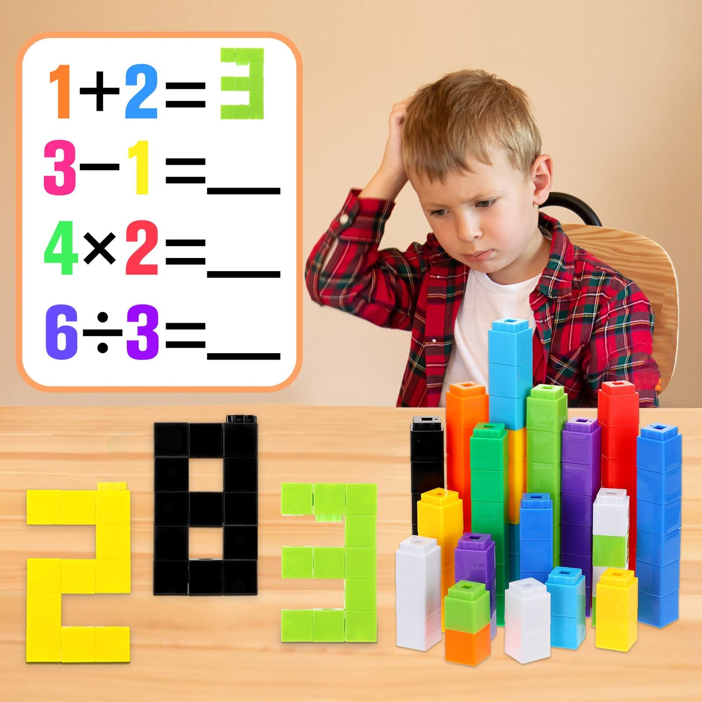 Jenaai 200 Pieces Linking Cubes for Math Counting Cubes, Plastic Counting Blocks, Colorful Math Manipulatives Classroom Learning Supplies for Preschool Activities Boy Girl(Simple Style)