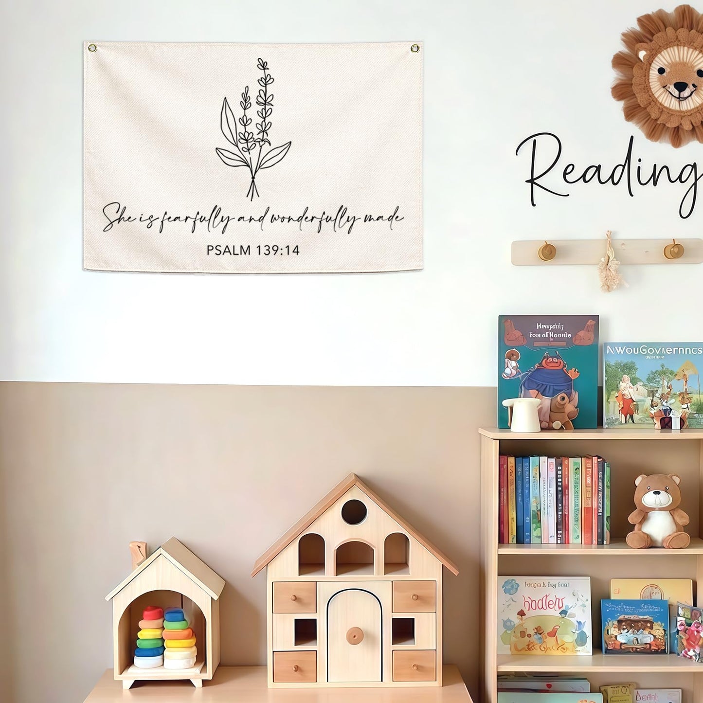 Nursery Scripture Bible Verse-Christian Botanical Decor-Rectangular Banner Flag Poster Wall Decor for Nursery,Bedroom,Playroom,Baby Kids Girl Boy Teen-Christmas Gift-28.5"L×20"W