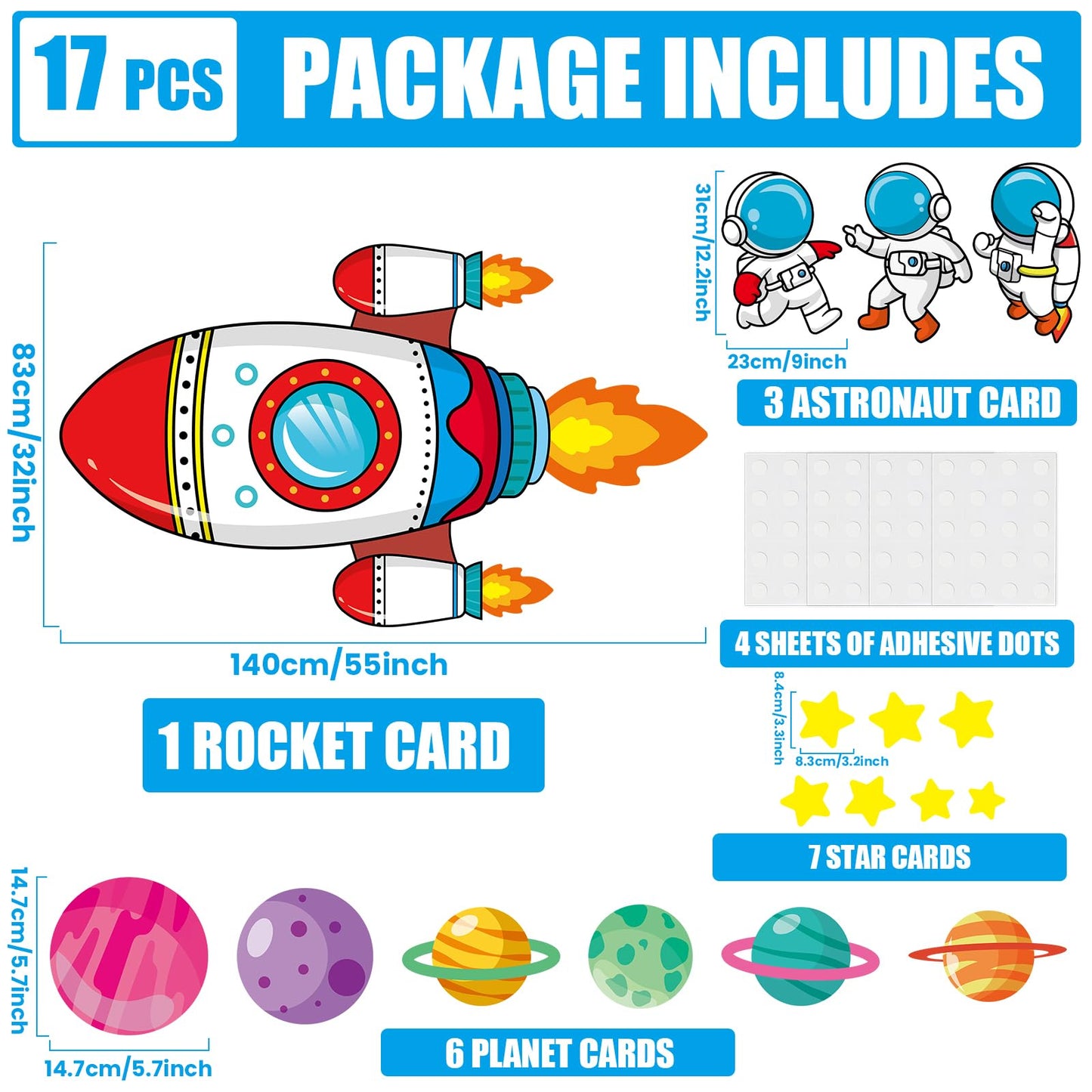 55In Large Outer Space Bulletin Board Set Rocket Ship Cutout Classroom Decorations for Teachers Astronaut Planet Cutouts Galaxy Back to School Supplies Welcome Sign for Preschool Chalkboard Door Decor