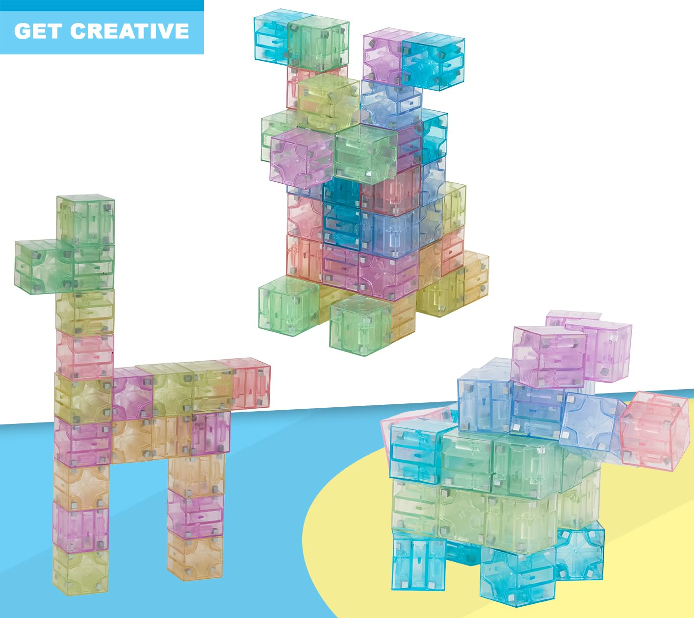 48PCS Pastel Translucent DigitBlocks Magnetic Building Blocks for Kids Montessori STEM Toys for Boys Girls Ages 3-9 Includes Carrying Bag Idea Book Clear Magnet Cubes for Educational Learning Fun