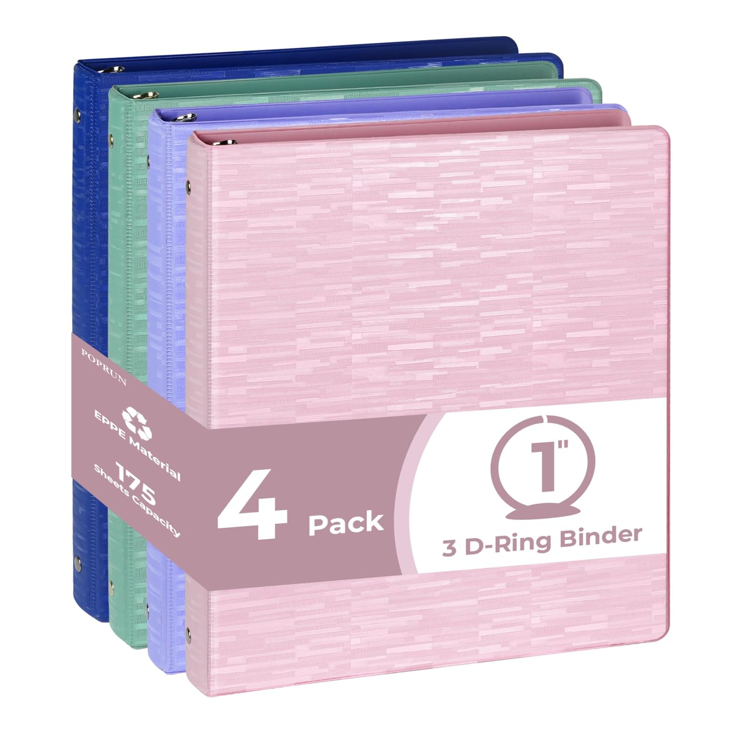 POPRUN 3 Ring Binder 1 Inch, PVC-Free, Holds 175 Sheets of 8.5 x 11 Paper, Extra Durable Organizer with 2 Pockets for School & Office, Heavy-Duty, 4 Pack, Multicolor