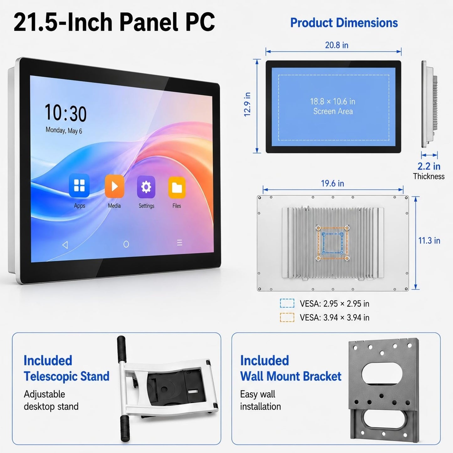 Tokigns 15.6 Inch Android 11 Touchscreen Display, 16:9 1080P FHD Interactive Screen, RK3568 Quad-Core, 4GB RAM 32GB ROM, Built-in Speakers,Smart Board for Office/Automation/Kiosk/Bar/Warehouse