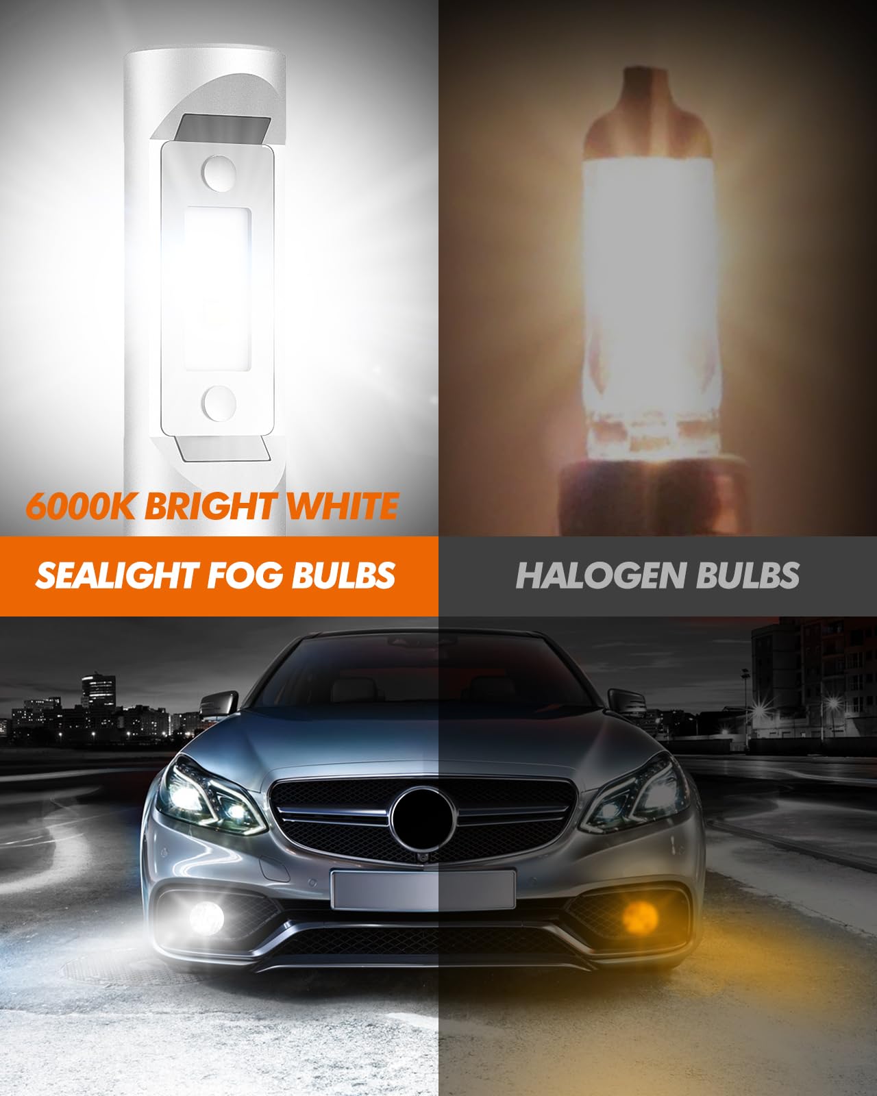 SEALIGHT 9006/HB4 ATV Bulbs, 30,000LM Super Bright, 6000K White, Aluminum, Model X1 9006, Pack of 2