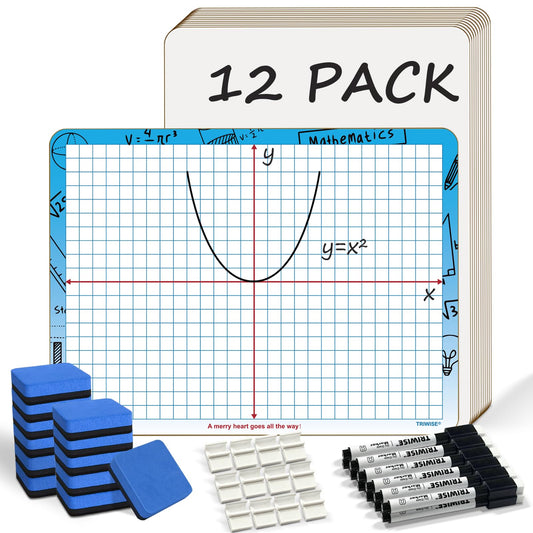 9"x12" Small White Board with XY Axis,Whiteboard for Students Practice Math,Grid Whiteboar,Double Sided Dry Erase Board for Classroom Teaching,Writable and Erasable White Boards (12 Pack)