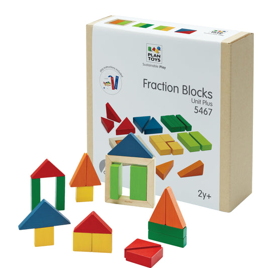 PlanToys® Fraction Blocks Wooden Montessori Early Math and Logic Toy | Fraction Learning, Shape Recognition and Sorting Activity | Eco Friendly Colourful Block Set