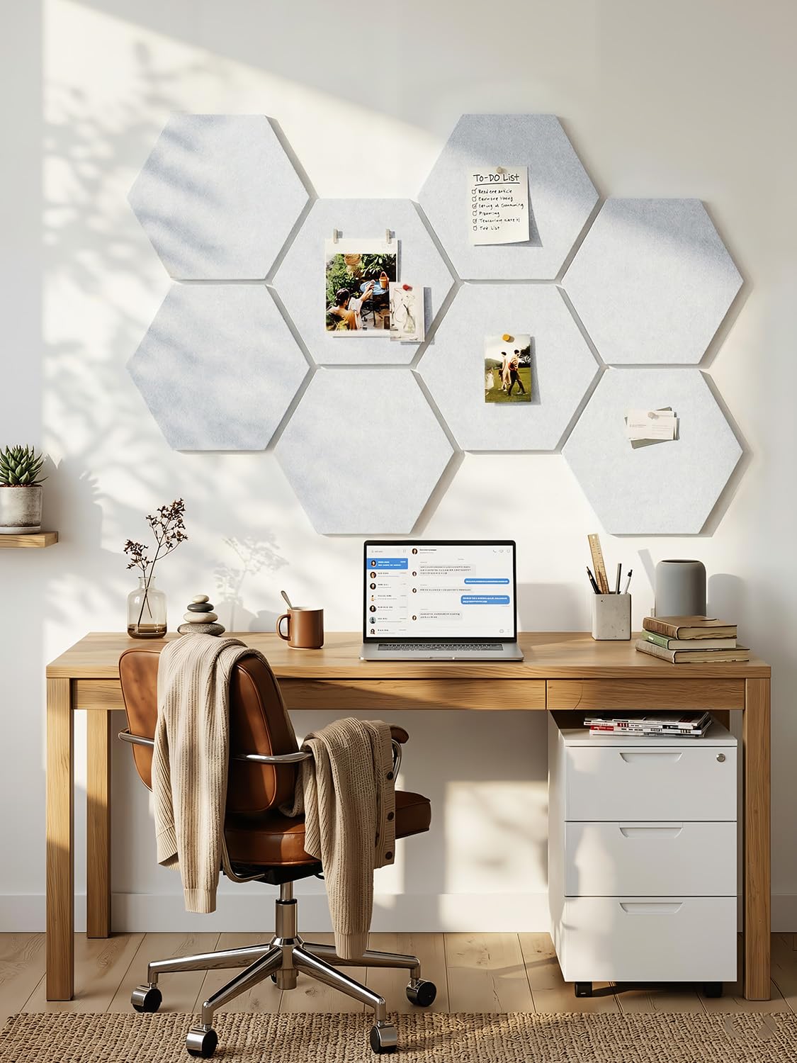 Uoisaiko 8 Pack Hexagon Felt Bulletin Board Tiles - 12" Large Thick Pin Board for Walls with 30 Push Pins, DIY Boards for Office Home School Decor, Aesthetic Hex Cork Board Alternative