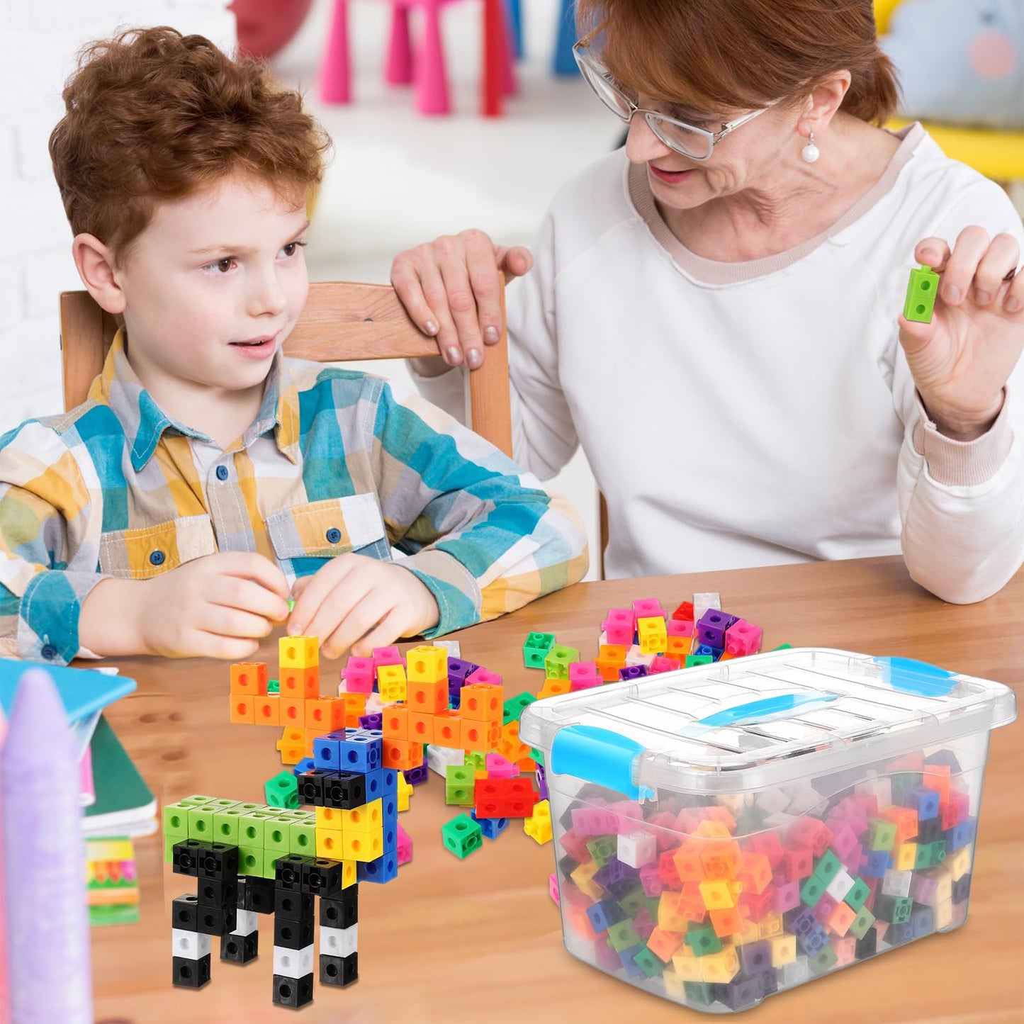 Jenaai 400 Pcs Linking Cubes with Storage Box, Plastic Counting Blocks, Colorful Math Cubes, Manipulative Connecting Blocks for Early Math Construction Kindergarten Educational Toy(Blue)