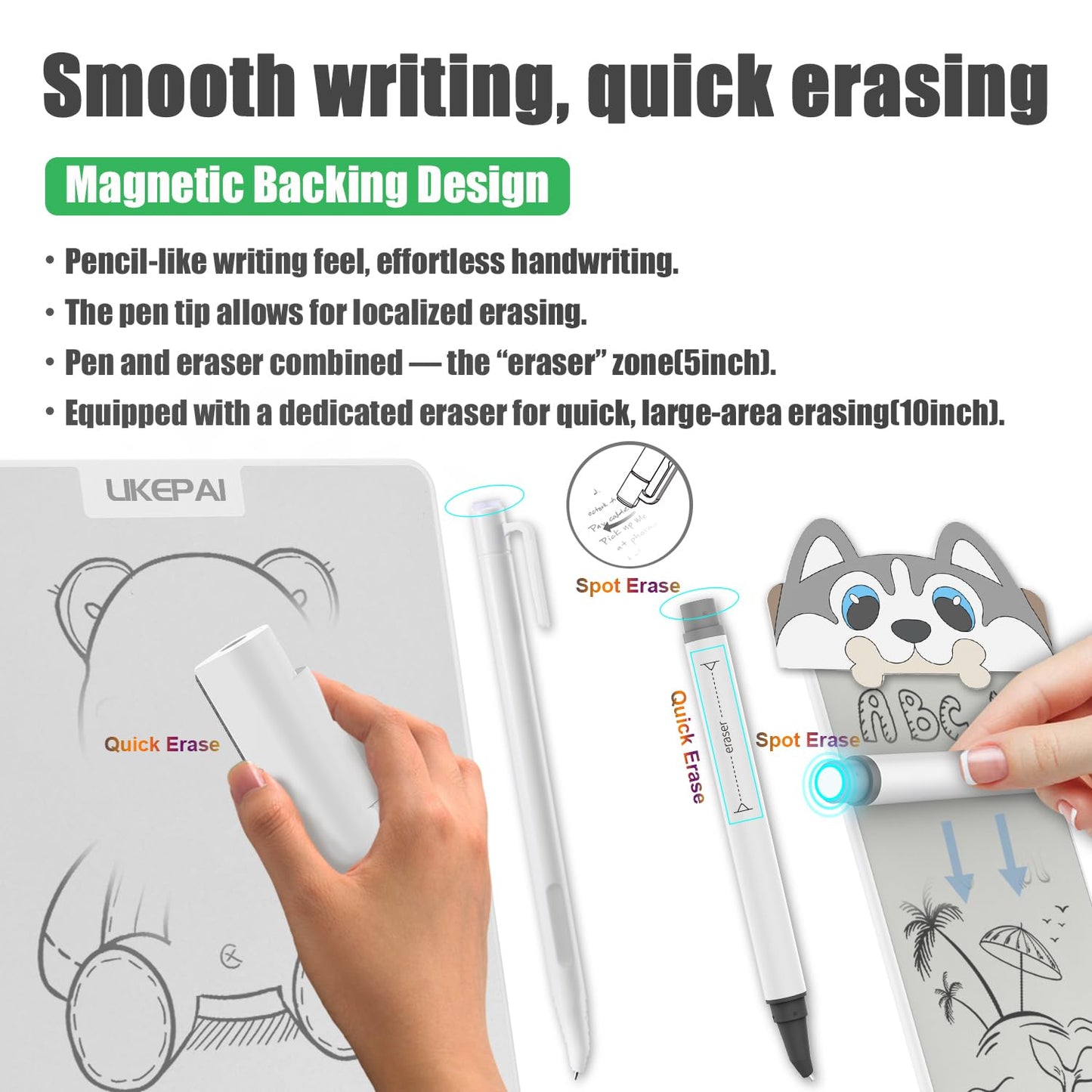 LIKEPAI Dog Cartoon Parent-Child Magic Whiteboard Set 10+5.5 Inch, New Tech Erasable Doodle Board Replace LCD Tablet, Dual-Size Gift for Family Office Interactive Drawing