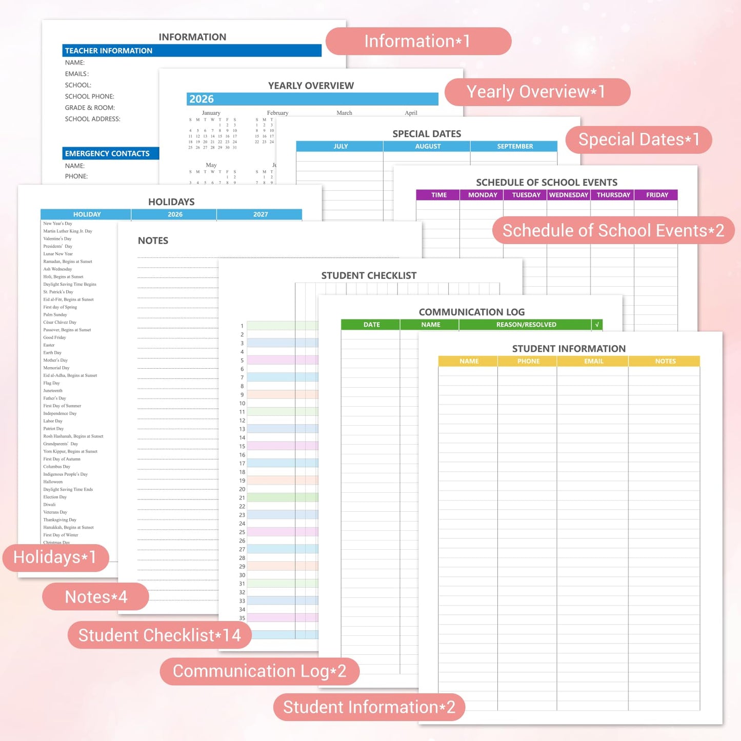 Teacher Planner 2026-2027 Academic Year, Jul.2026 - Jun.2027, 8.5" x 11" Lesson Planner Book for Teachers, Teacher Planners with Colorful Monthly Tabs for Homeschool & Classroom Organization - Pink