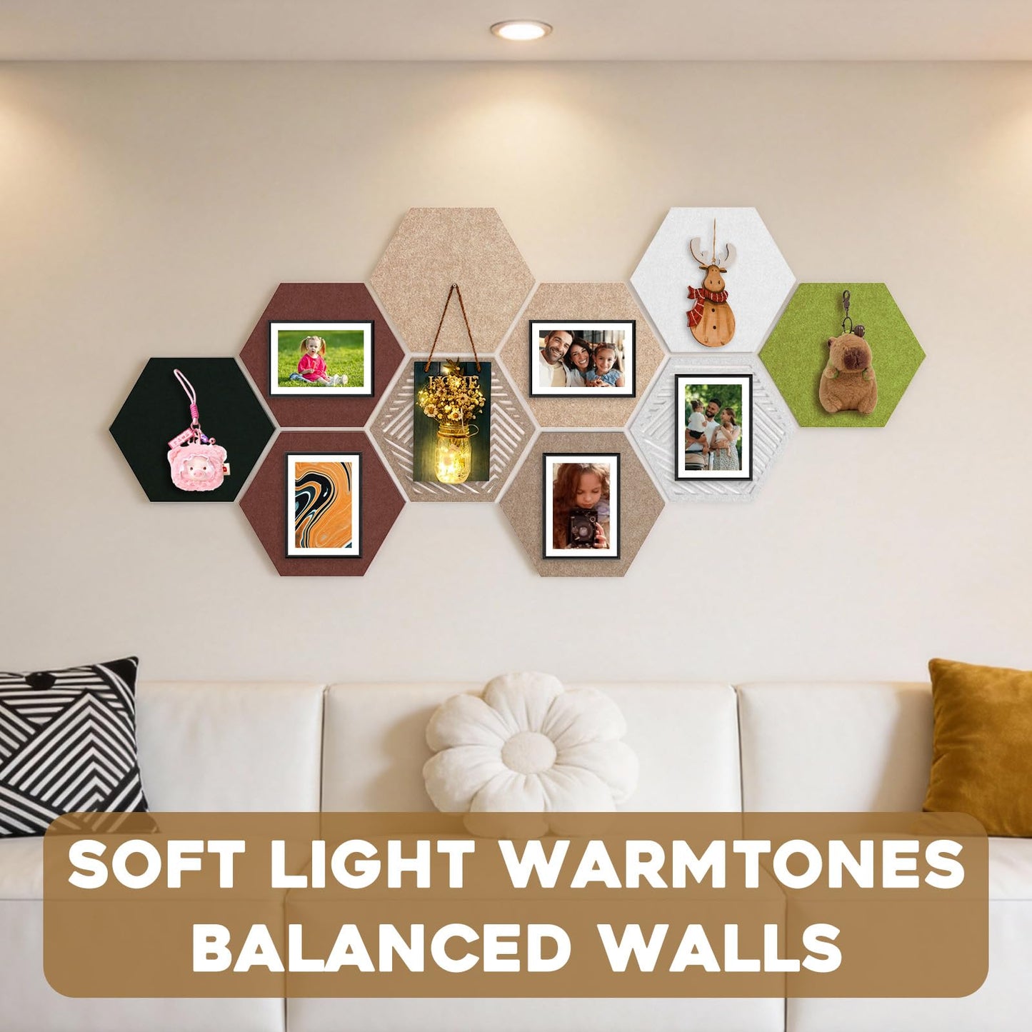 Ghegicu 10PCS 11.8" Large Hexagon Felt Cork Board Tiles, Geometric Modular Bulletin Boards with 50 Pushpins, 35 Adhesive Tabs for Office School Home Wall Decor Stickers Memos Photos Display (Hexagon)