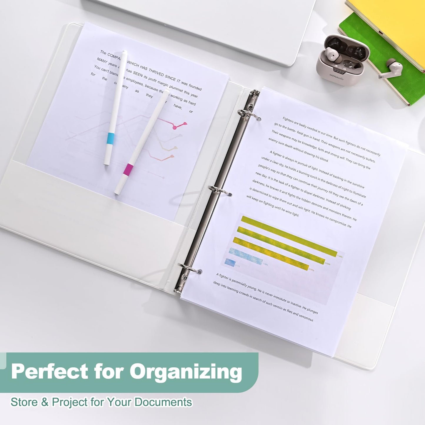 SUIN Basic 1-Inch 3-Ring-Binder, Customizable Clear View Cover, for US Letter Size 8-1/2 x 11'', Perfect for Office/School (White - 24 Packs)