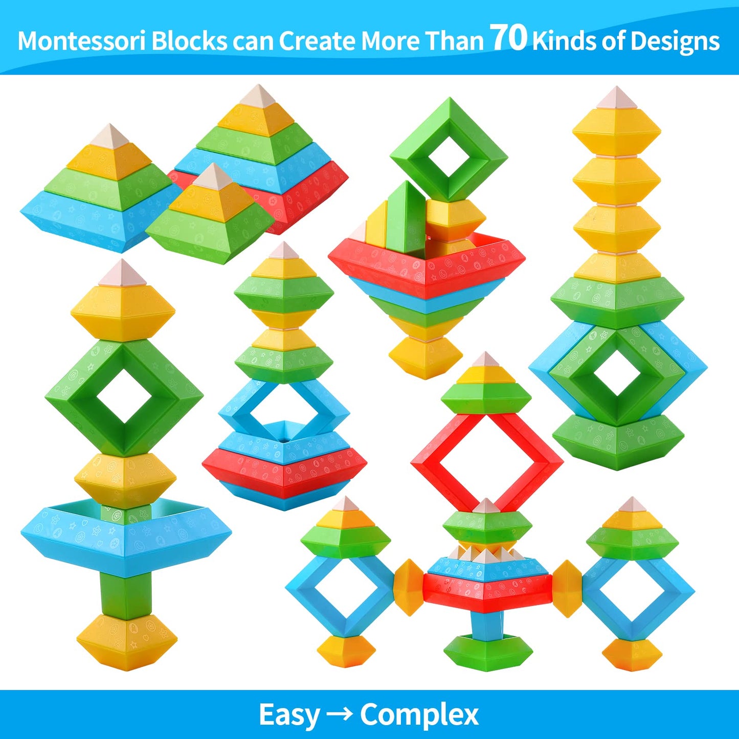 Hieoby Montessori Toys for Toddlers Boys Girls Preschool Learning Activities 30Pcs Building Blocks Stacking Educational Toys STEM Toddler Manipulatives Birthday Gifts Toddler Toys for 3 4 Year Old