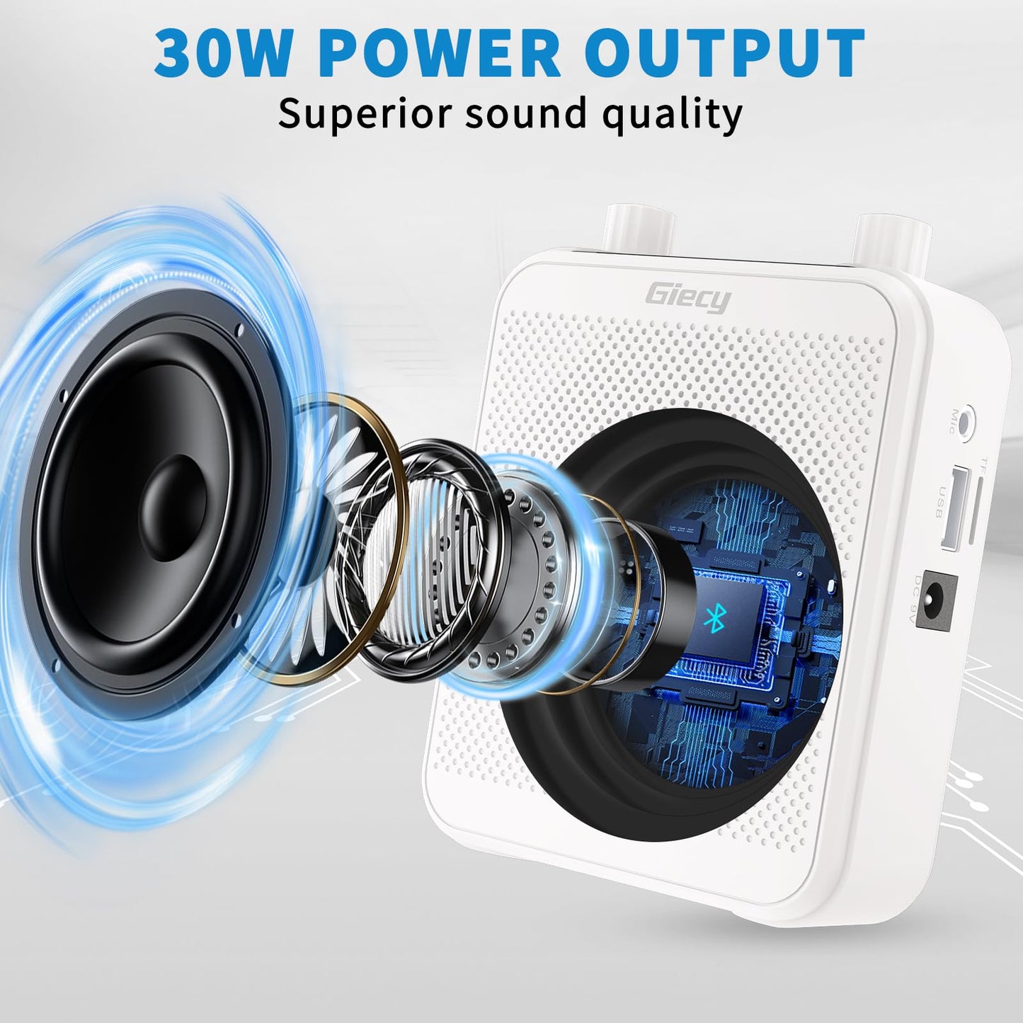 Giecy 30W Portable Voice Amplifier with Wired Microphone Headset, 2800mAh Rechargeable PA System Speaker Personal Microphone Speech Power Amplifiers Loudspeaker for Teachers/Metting/Tour Guide