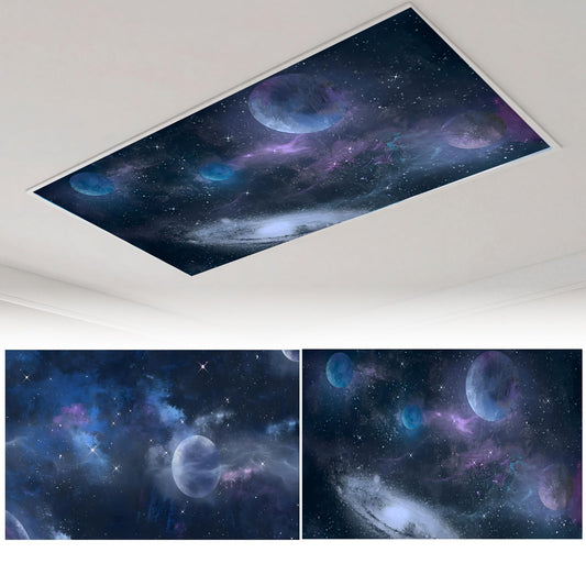 Zepluron 2-pack fluorescent lampshades for ceiling lights – 2x4 ft classroom filters, teacher essentials, and office/home décor – Fire-retardant magnetic lampshades (Planet)
