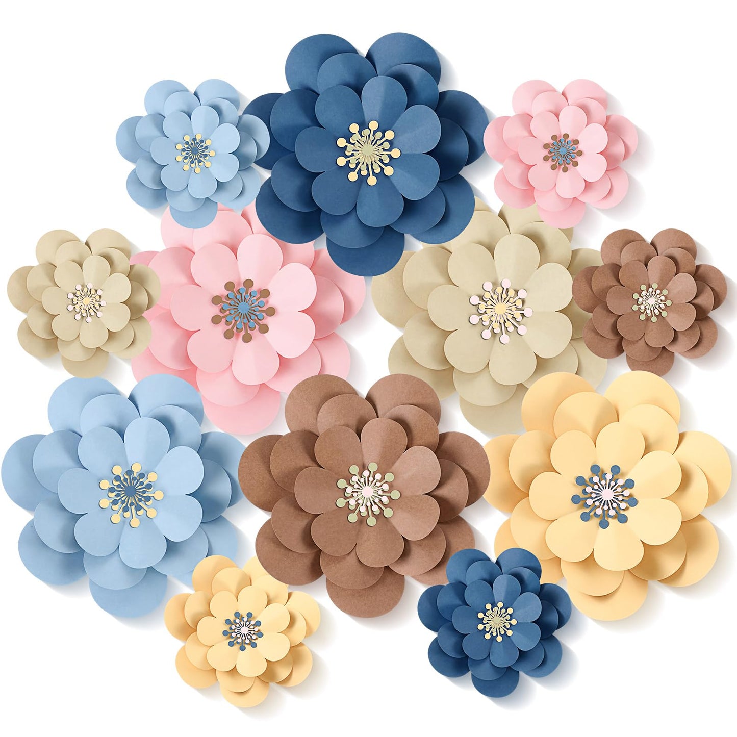 Mooliwe Paper Flowers Decorations for Wall DIY 3D Paper Bulletin Board Mexican Flowers Backdrop Decoration for Classroom Back to School Holiday Party(Fresh,12 Set)