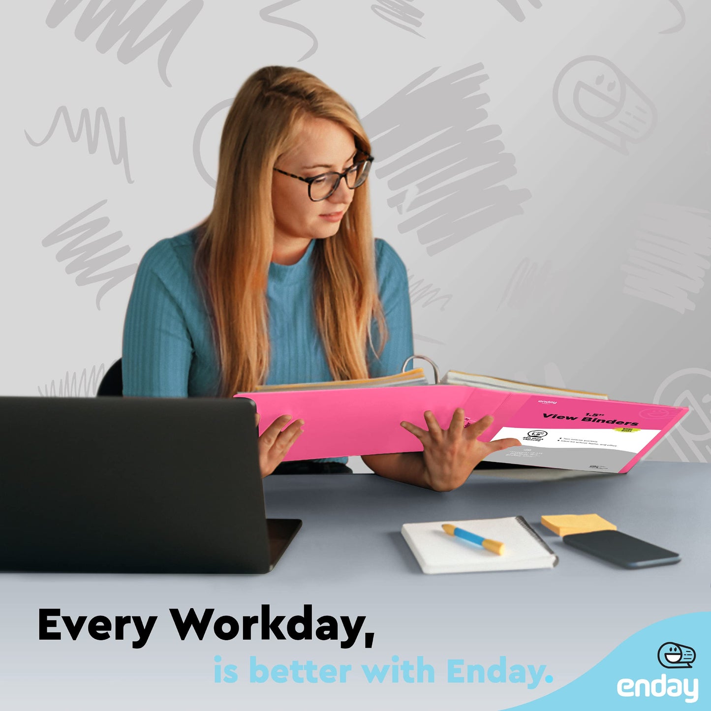 Enday 3 Ring Binder 1.5 Inch, Pink Heavy Duty Three Ring Binder, 325 Sheets Capacity - 1.5 Inch Binder for Home School and Office