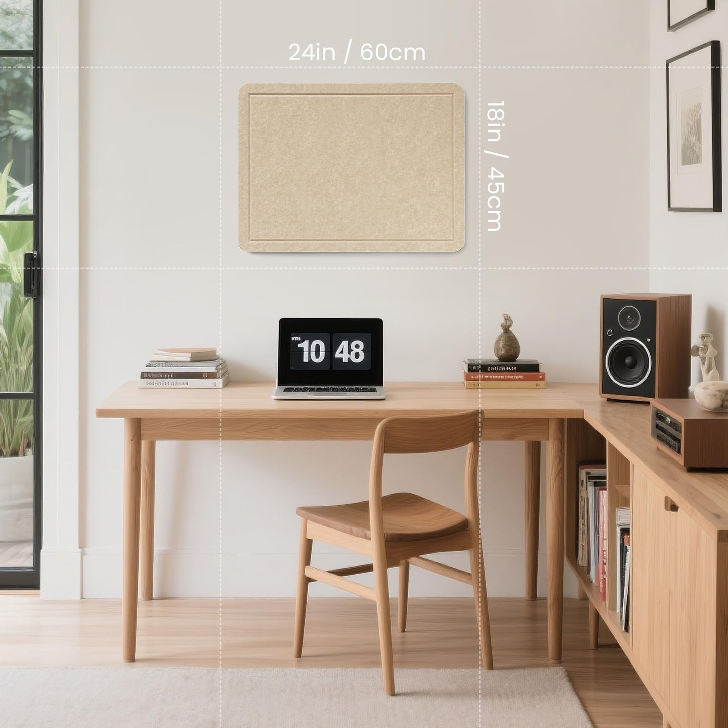 Lightomorrow Bulletin Board, 24 x 18 Inches Cork Board Alternative Decorative Felt Pin Board with Safe Removable Adhesives & 28 Push Pins for Home Office Classroom Walls-Khaki