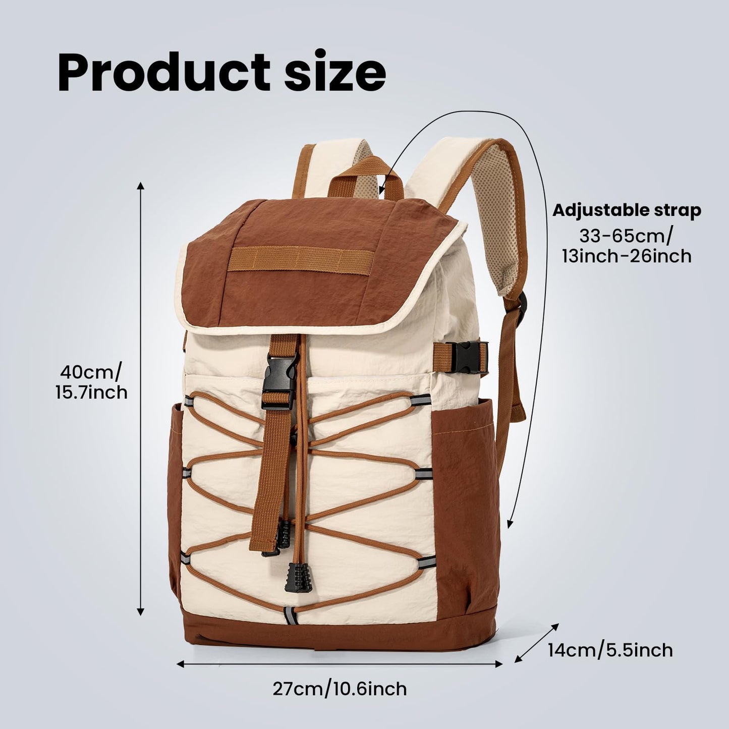 Kabibin Travel Backpack for Women Men, 15L Lightweight Laptop Daypack with Multiple Pockets for Tourist, Daily College Bookbag for School, Casual Packable Bagpack for Hiking (Khaki)