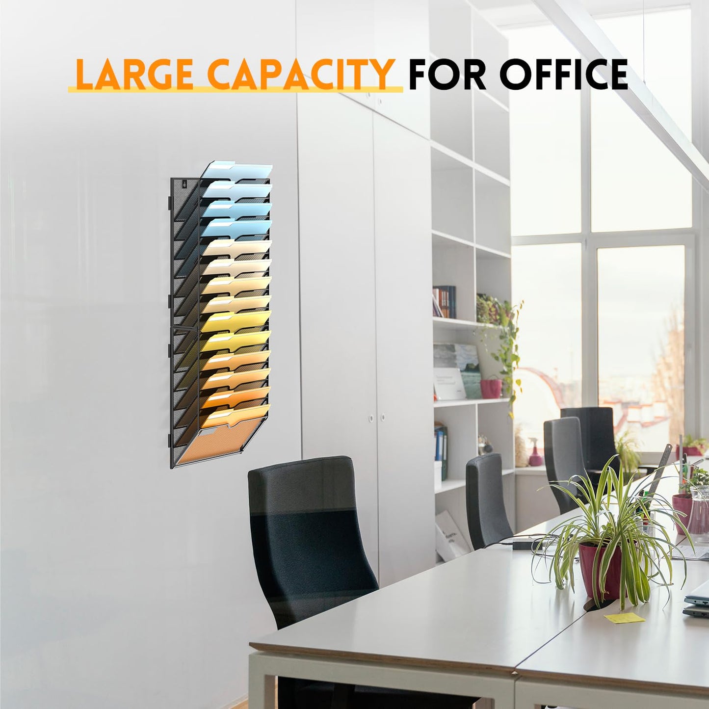 SUPEASY 14 Tier Wall File Organizer, Hanging Wall Mounted Mail Organizer with Label Slots, Metal Mesh File Holder Magazine Rack for Office, Home, School or Classroom, Black