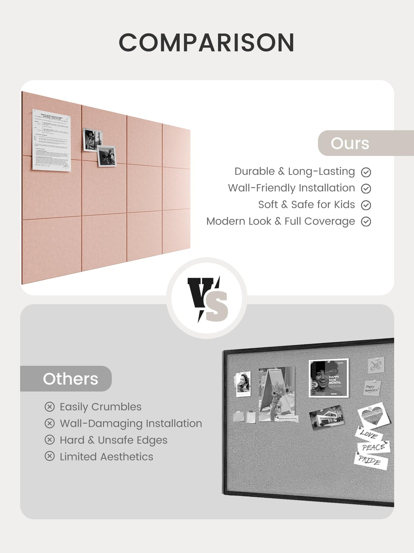 Bumusty Large Cork Board 48" x 36" Alternative - 12 Pack Felt Wall Tiles with 70 Safe Removable Adhesive Tabs, 30 Pushpins, Cork Boards for Walls Pin Board Bulletin Board Office Decor (Pink)