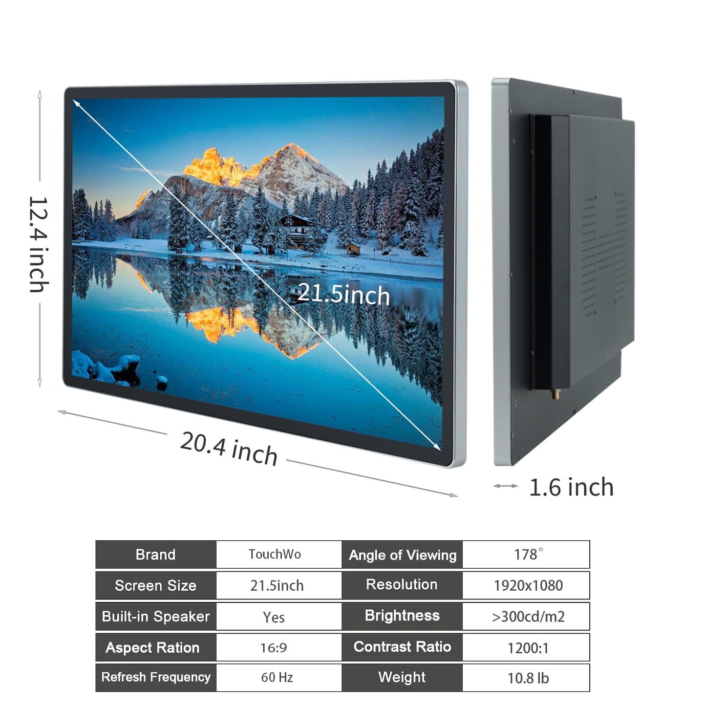 TouchWo 21.5 inch Android 11 Touchscreen Industrial PC, 16:9 FHD 1080P, WiFi and Built-in Speakers, RK3568 4GB RAM & 32GB ROM, Smart Board for Classroom, Meeting & Game