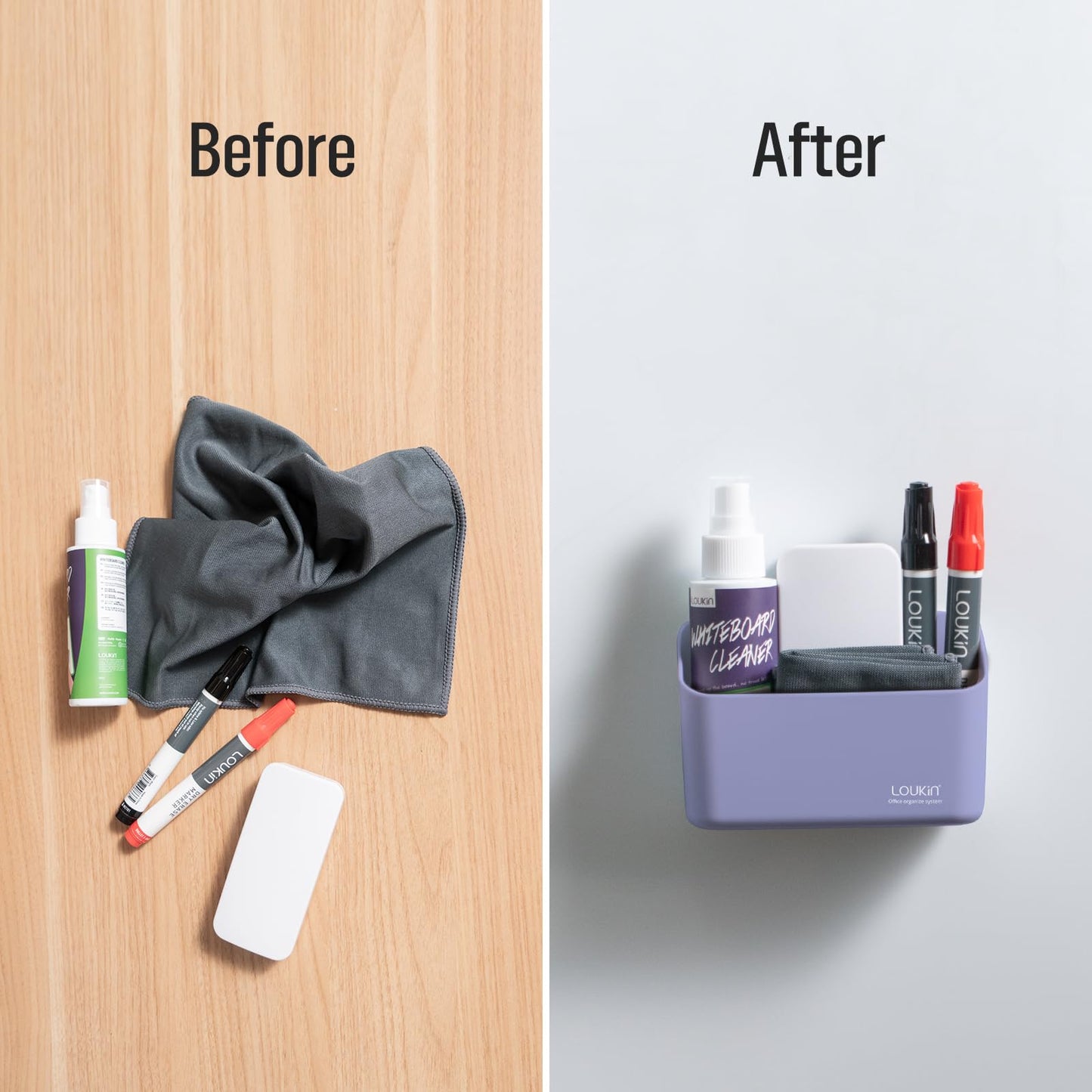 loukin Magnetic Marker & Remote Control Organizer, Dry Erase Marker Holder, Magnetic Storage for Whiteboard or Refrigerators (Purple)