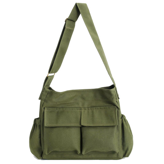 VODIU Canvas Messenger Bag Large Hobo Crossbody bags for Women,Men, Shoulder Tote Handbags with Laptop pocket Green