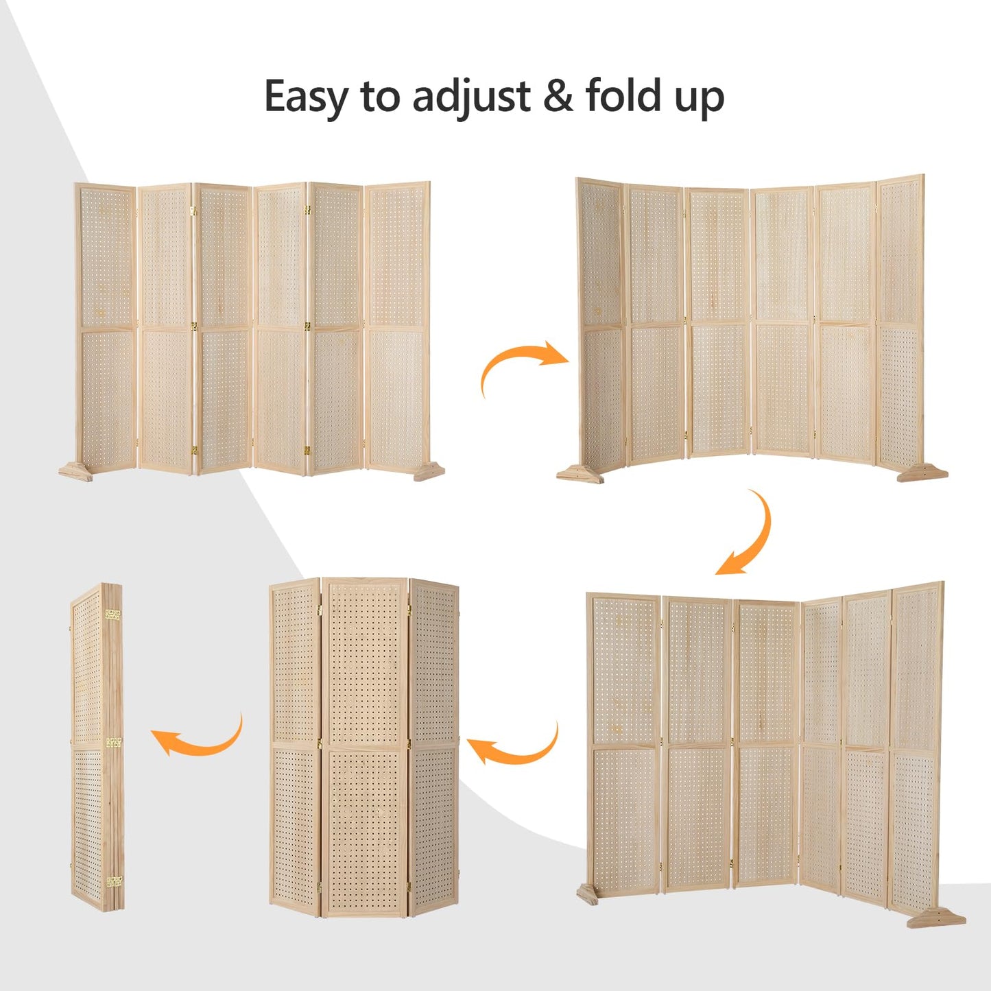 Bonnlo 4/6 Panel Pegboard Freestanding, 5 FT Portable Display Board Organizer for Craft Show Jewelry, Wooden Folding Privacy Screen Room Divider (Natural, 6 Panel with Base)