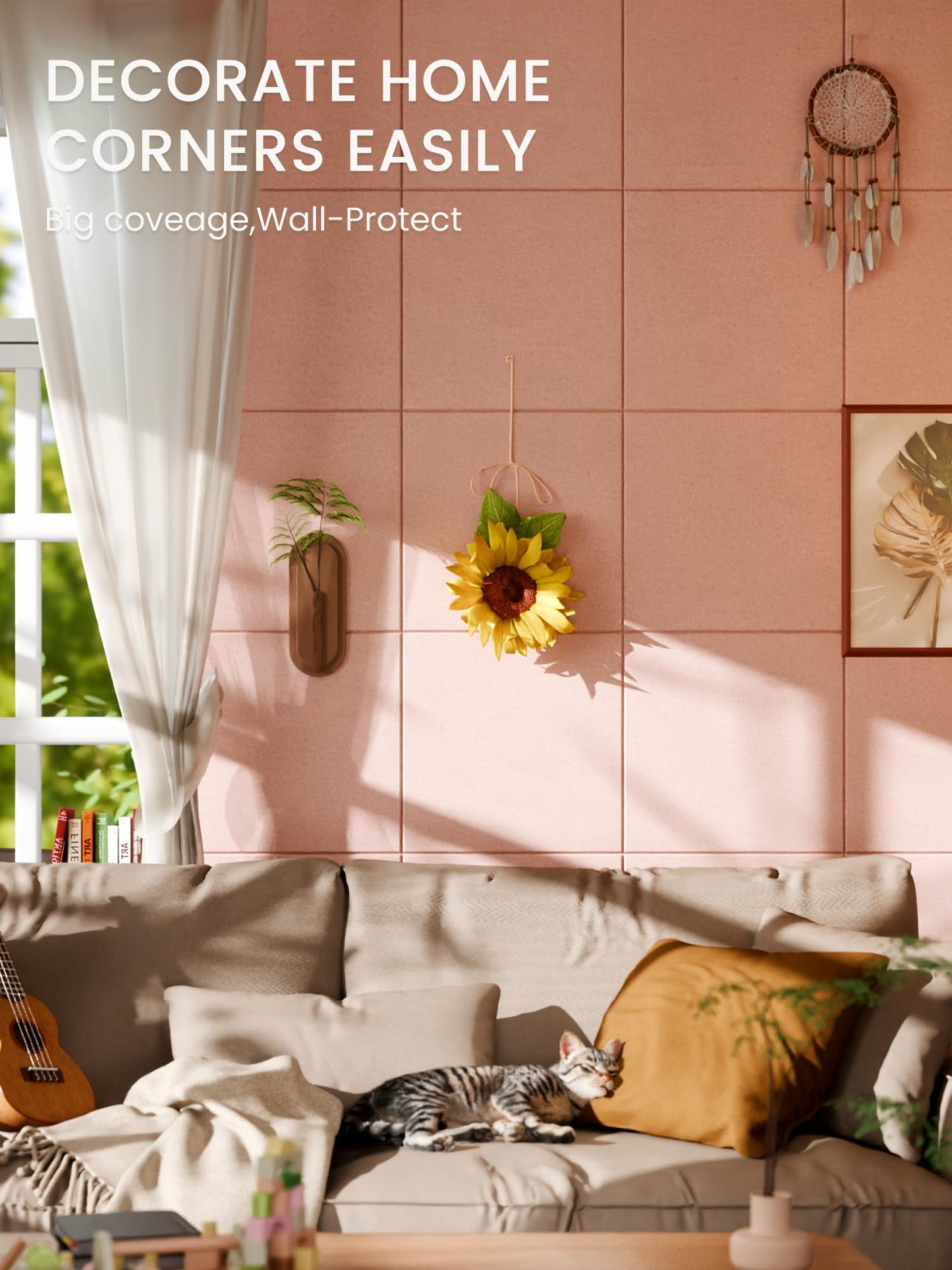 Bumusty Large Cork Board 48" x 36" Alternative - 12 Pack Felt Wall Tiles with 70 Safe Removable Adhesive Tabs, 30 Pushpins, Cork Boards for Walls Pin Board Bulletin Board Office Decor (Pink)