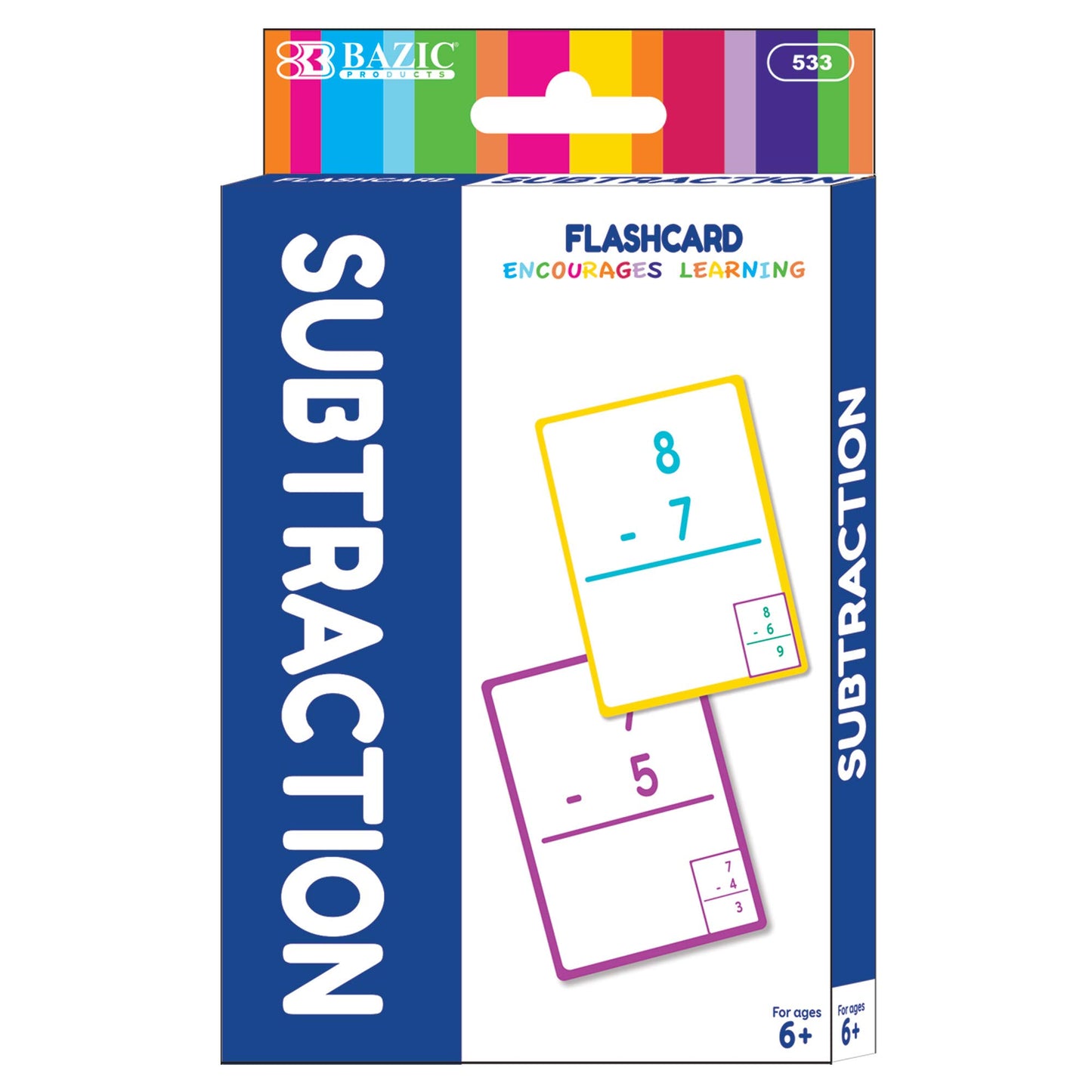 BAZIC Products Subtraction Flash Cards, 36 Cards, Ages 6+, for Kids Learning Classroom, Box of 24