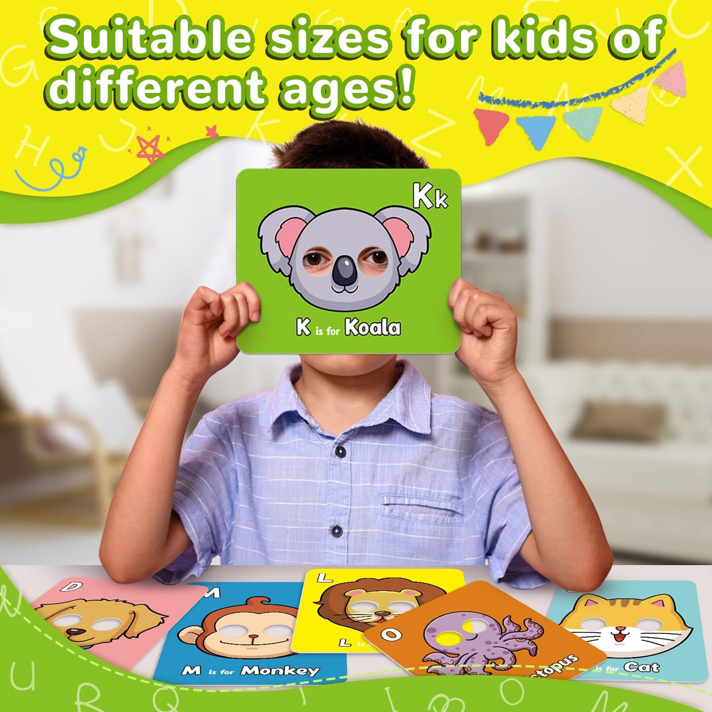 Broytain Alphabet Flash Cards,Giant ABC Animal Flash Cards for Toddler 3-5,26 Lowercase and Uppercase Letter Cards,Educational Learning Games for Kids,Preschool Kindergarten Toys