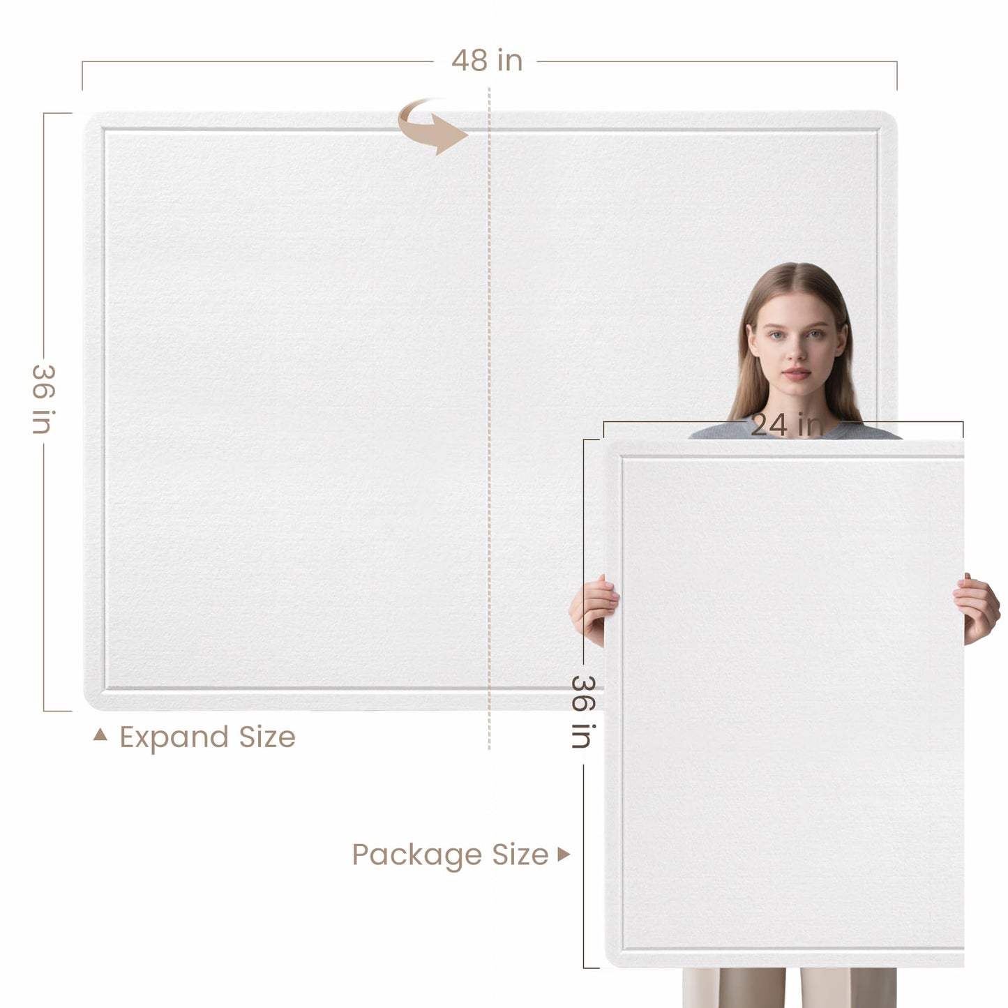 lightomorrow Large Bulletin Board - 48 x 36 Inches, Decorative Felt Pin Board for Wall - 4' x 3' Foldable Photo Display Board with Self-Adhesive Tape, Includes 20 Push Pins - White