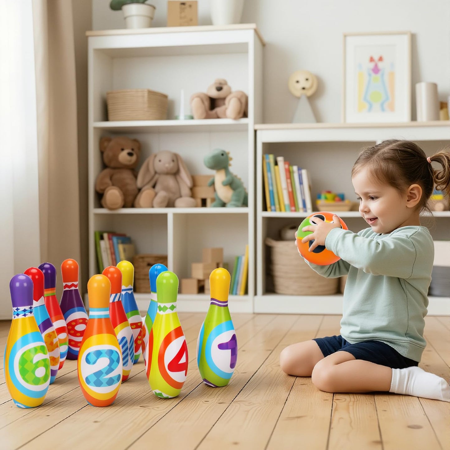 Kids Bowling Toy Set 2-5, Toddler Indoor Outdoor Activity Play Game Toys for 2 3 4 Year Old Boy Girl, Soft 10 Foam Bowling Pins & 2 Balls, Educational Children Birthday Party Gifts Ages 1-3 2-4 3-5