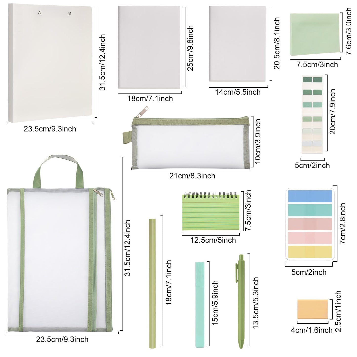 Colarr 54 Pcs Cute Notebook Stationery Set for Women, Bible Study Supplies, 6 Lined Notebooks, 36 Pens, Sticky Notes & Tabs, Bags & Folders for Work Journal Study College Office Supply(Green)