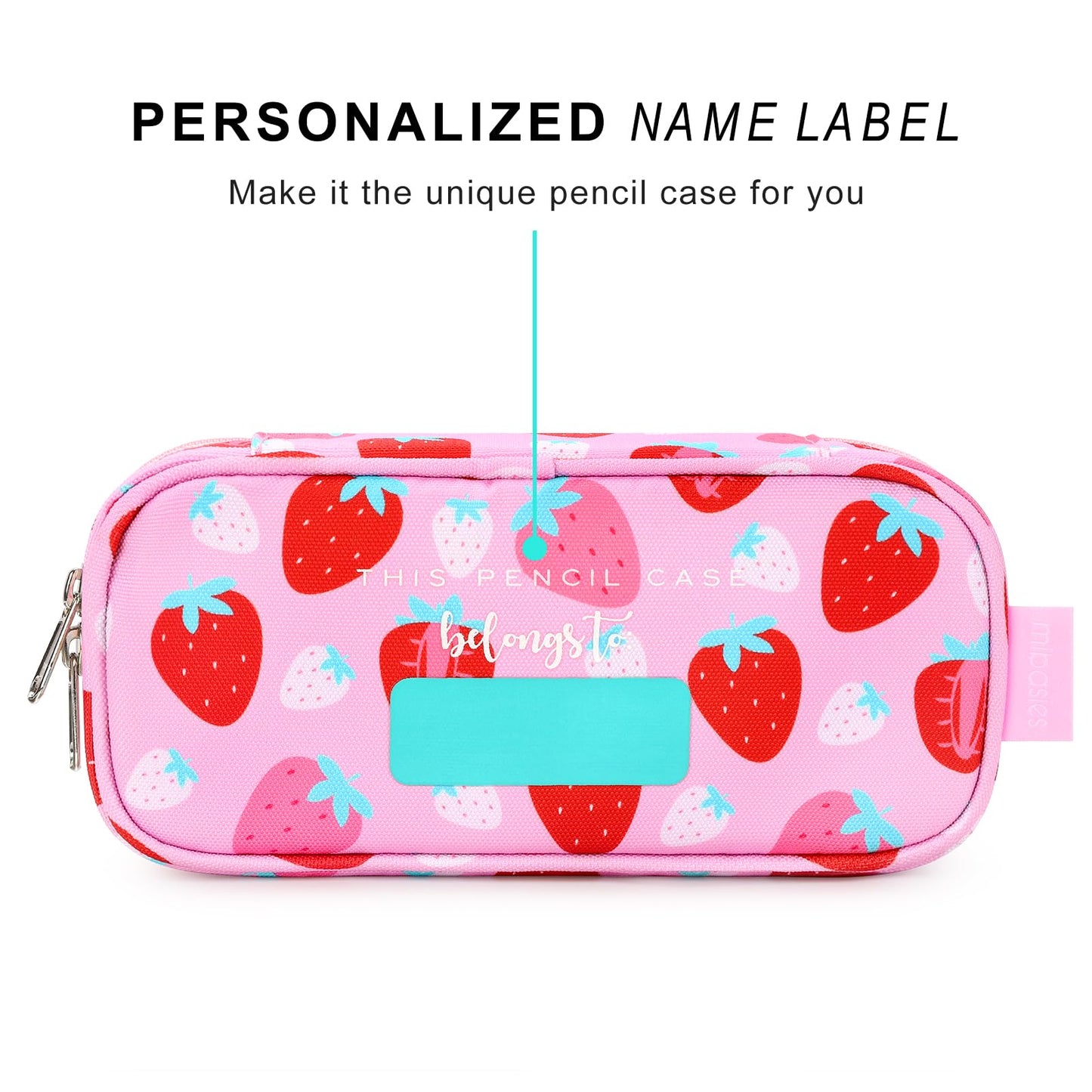 mibasies Girls Pencil Case for Kids, Multi-Slot Pencil Pouch, Assorted Strawberry Red