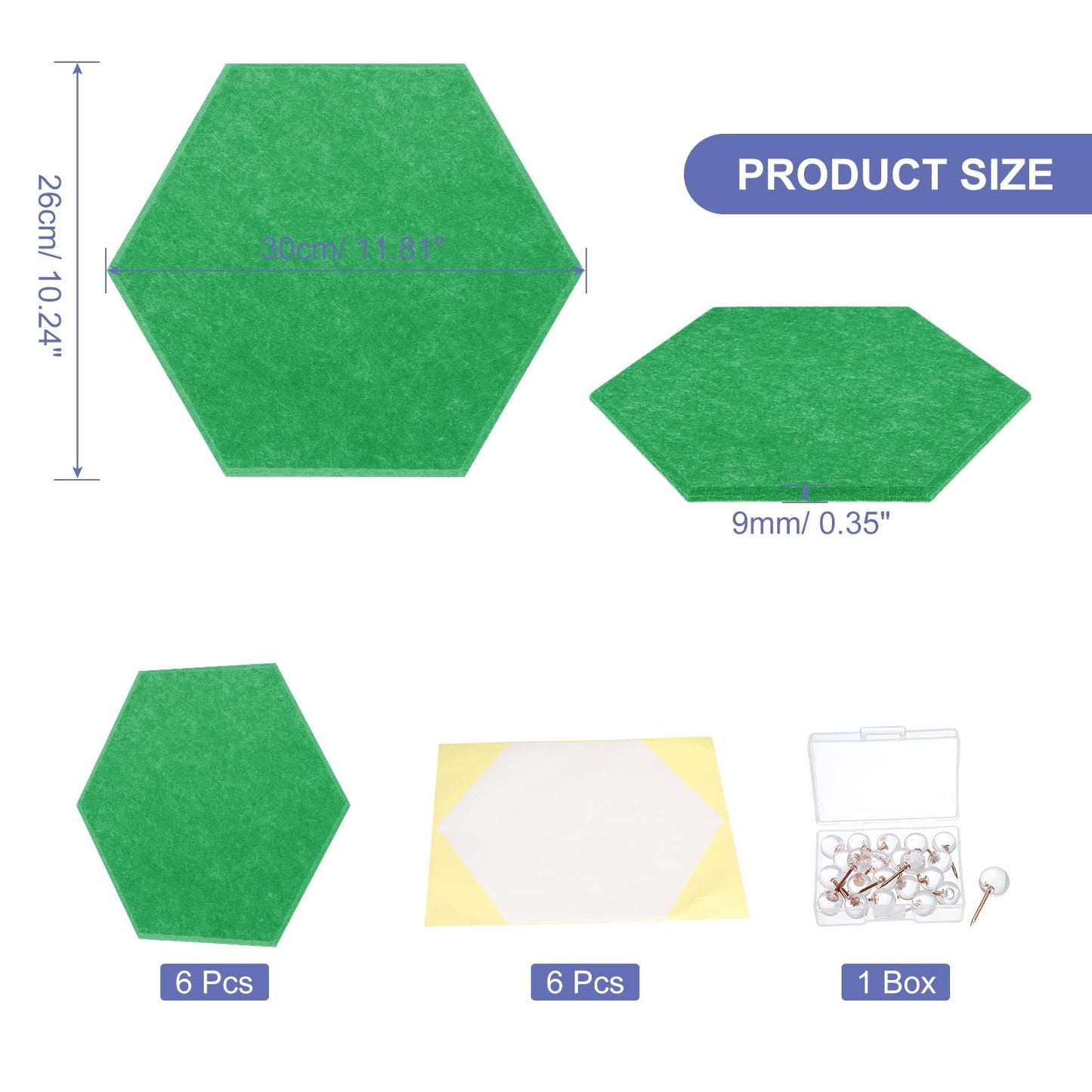 PATIKIL Felt Bulletin Board, 12"x10", 6 Packs Self Adhesive Hexagon Felt Tiles for Sound Proofing Wall Panels for Home Office Recording Studio,Game Room, Emerald Green