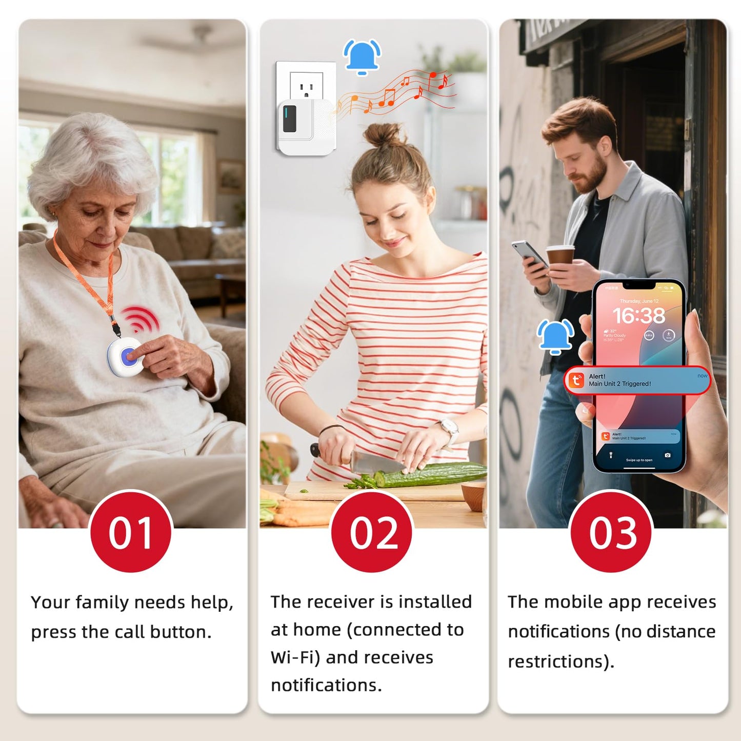CallToU Wi-Fi Wireless Caregiver Pager Call Button for Elderly at Home , APP Emergency Alert for Seniors, Patients, and the Disabled with 2 Call Button, 2 Receiver (2.4GHz Wi-Fi)