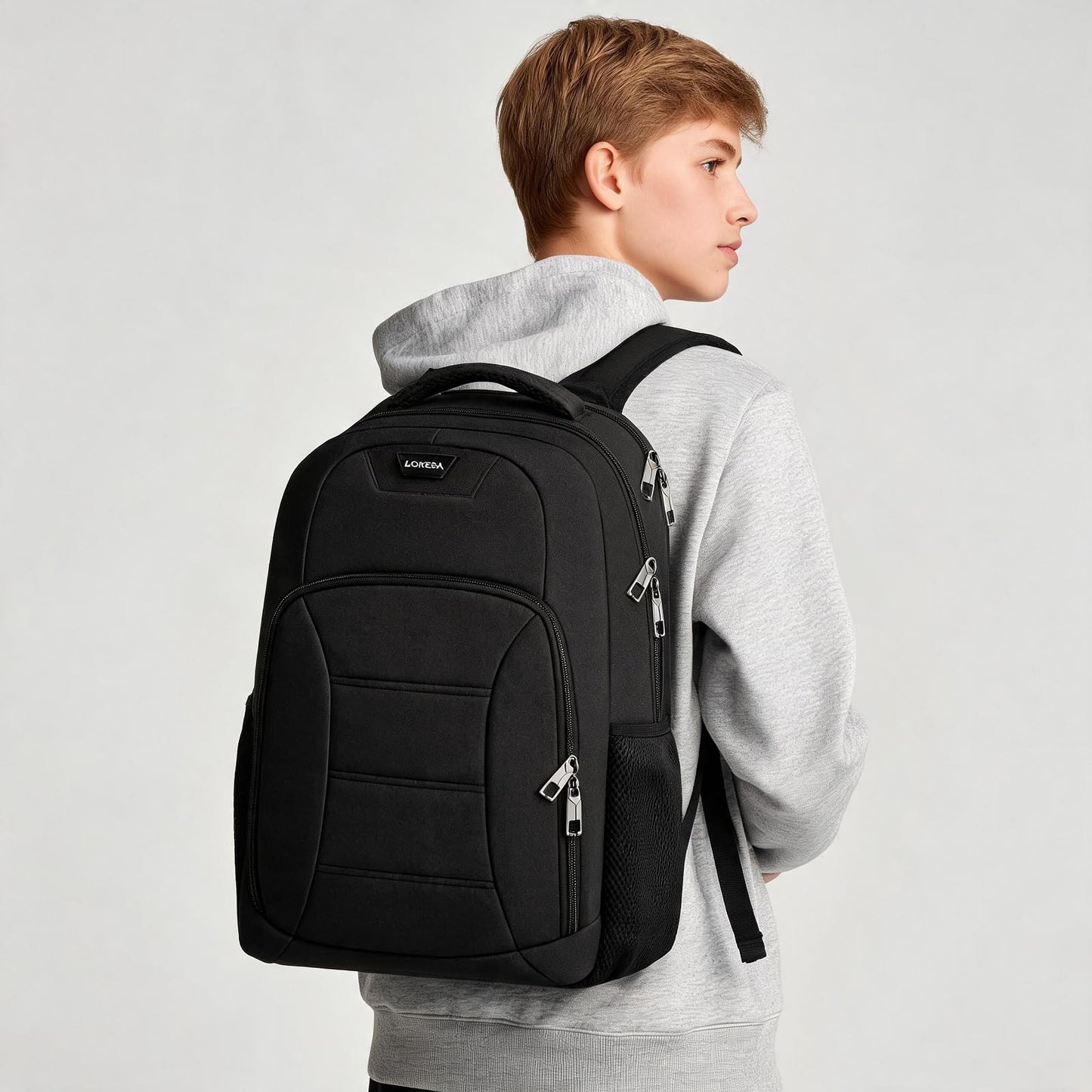 Liokesa Black Laptop Backpack for Men, School Backpacks for Teen Boys, Lightweight Backpack Personal Item Bag, 15.6 Inch Water Resistant College Bookbag Computer Bag