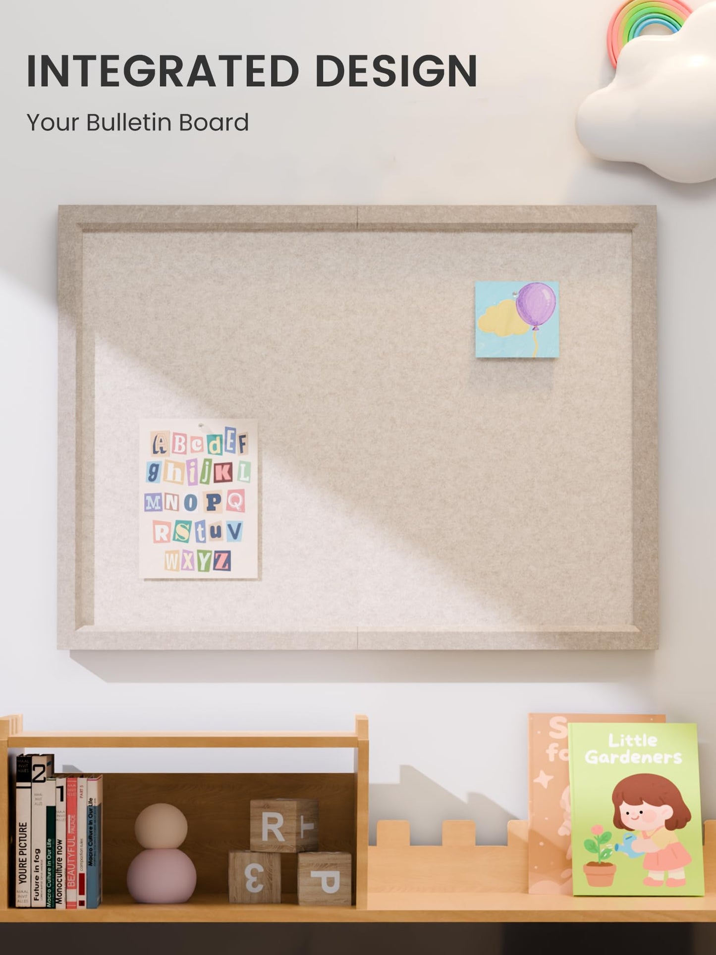 Fluxynara Foldable Cork Board Alternative, Felt Bulletin Board 23.6" x 17.5" Deep Camel Frame with 12 Adhesive Tabs, Pin Board for Home Office, Classroom, Entryway, Kitchen Wall Decor—Oatmeal