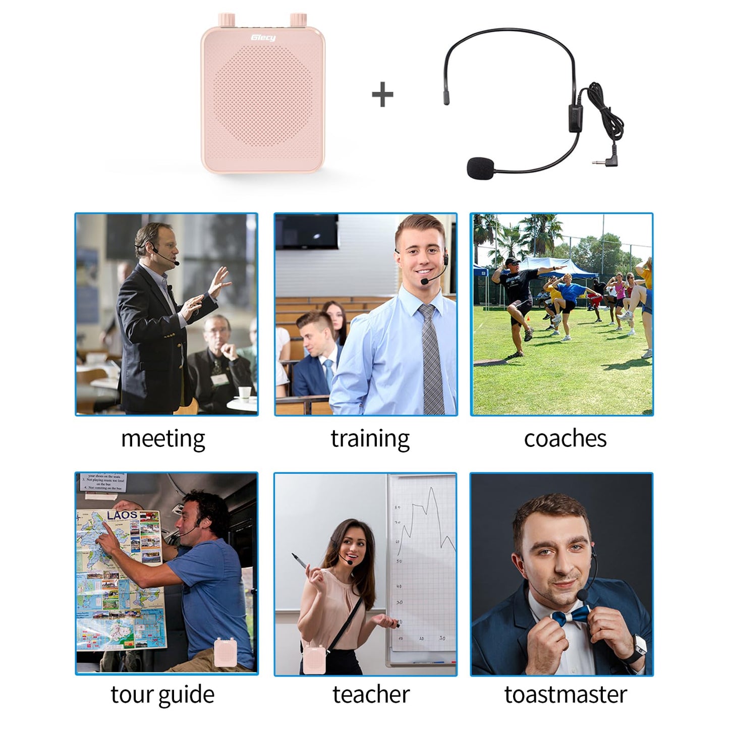 Giecy 30W Portable Voice Amplifier with Wired Microphone Headset, 2800mAh Rechargeable PA System Speaker Personal Microphone Speech Power Amplifiers Loudspeaker for Teachers/Metting/Tour Guide