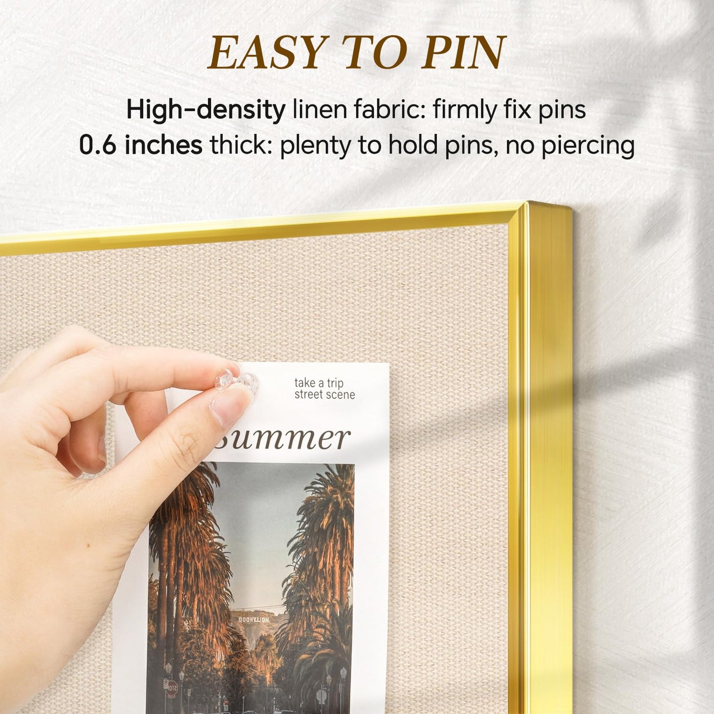QUEENLINK Linen Bulletin Board 24" x 18", Fabric Pin Board with Gold Aluminum Frame, Decorative Vision Board for Home Office, Bedroom & Dorm Wall Decor, Includes 10 Push Pins, Beige