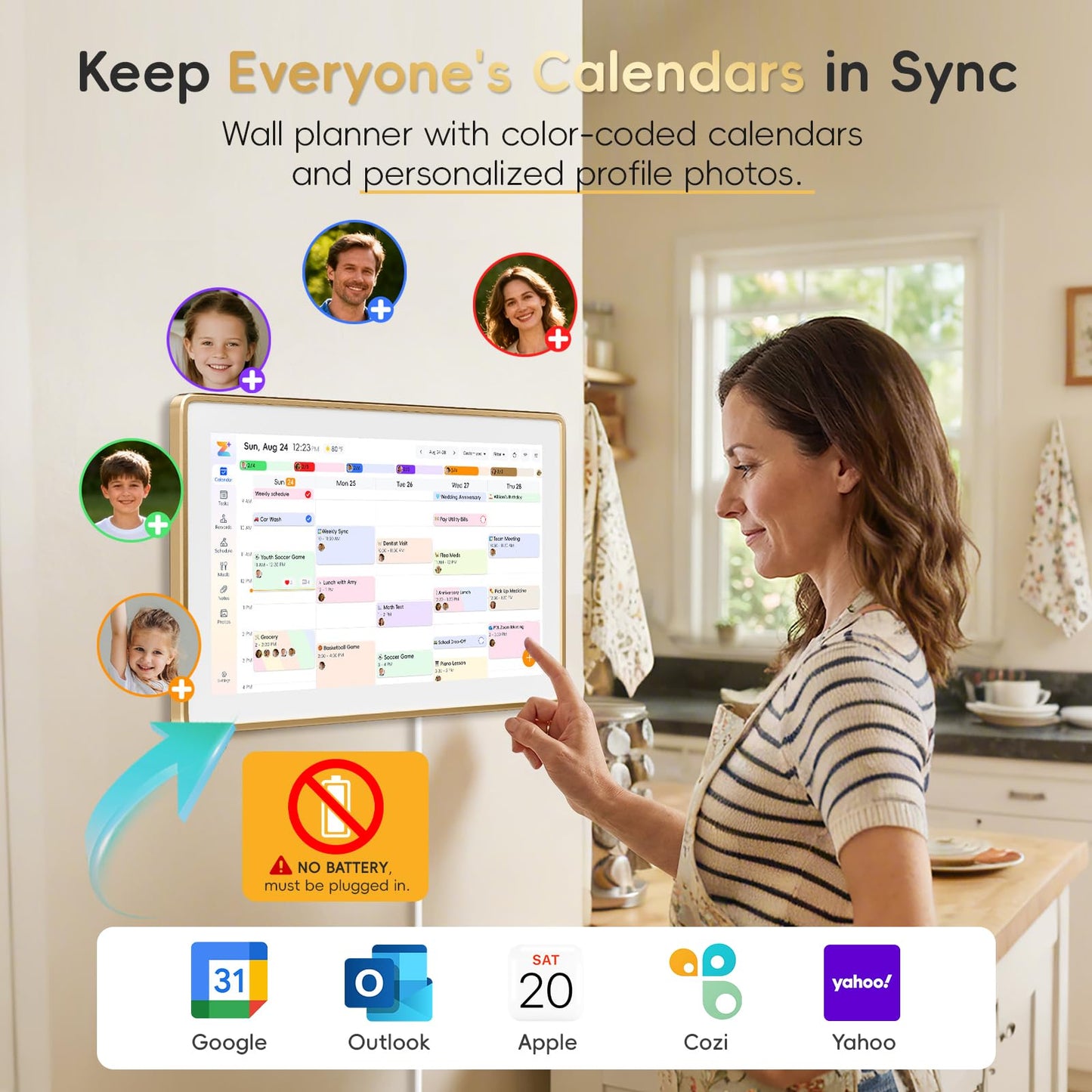 Westsee 15.6" Digital Wall Calendar Frame – Interactive Touchscreen Eletronic Calendars, Smart Family Planner for Schedule, Photo Display, Meals, Chore Chart & Tasks, Wall & Desk Mountable (Gold)