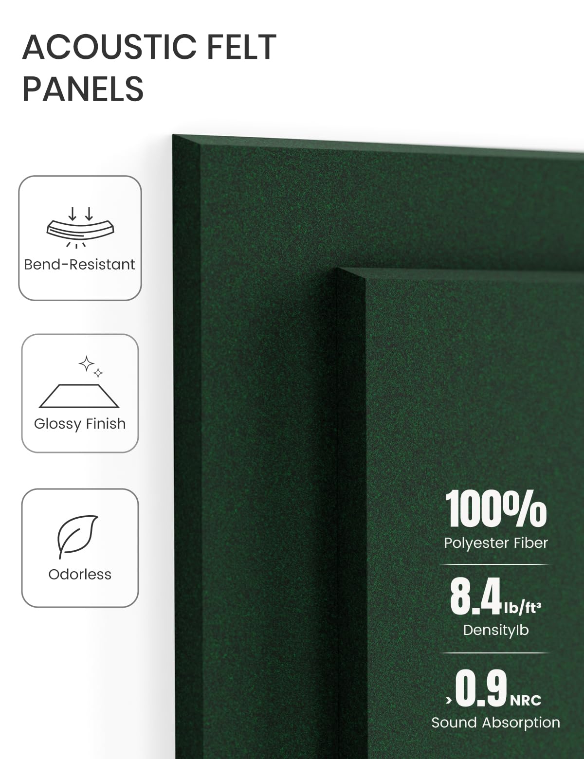 Felt Bulletin Board Tiles -28"x18" Cork Board Alternative for Office Decor, Push Pin Board Wall Organizer 6-Pack -Pine Green