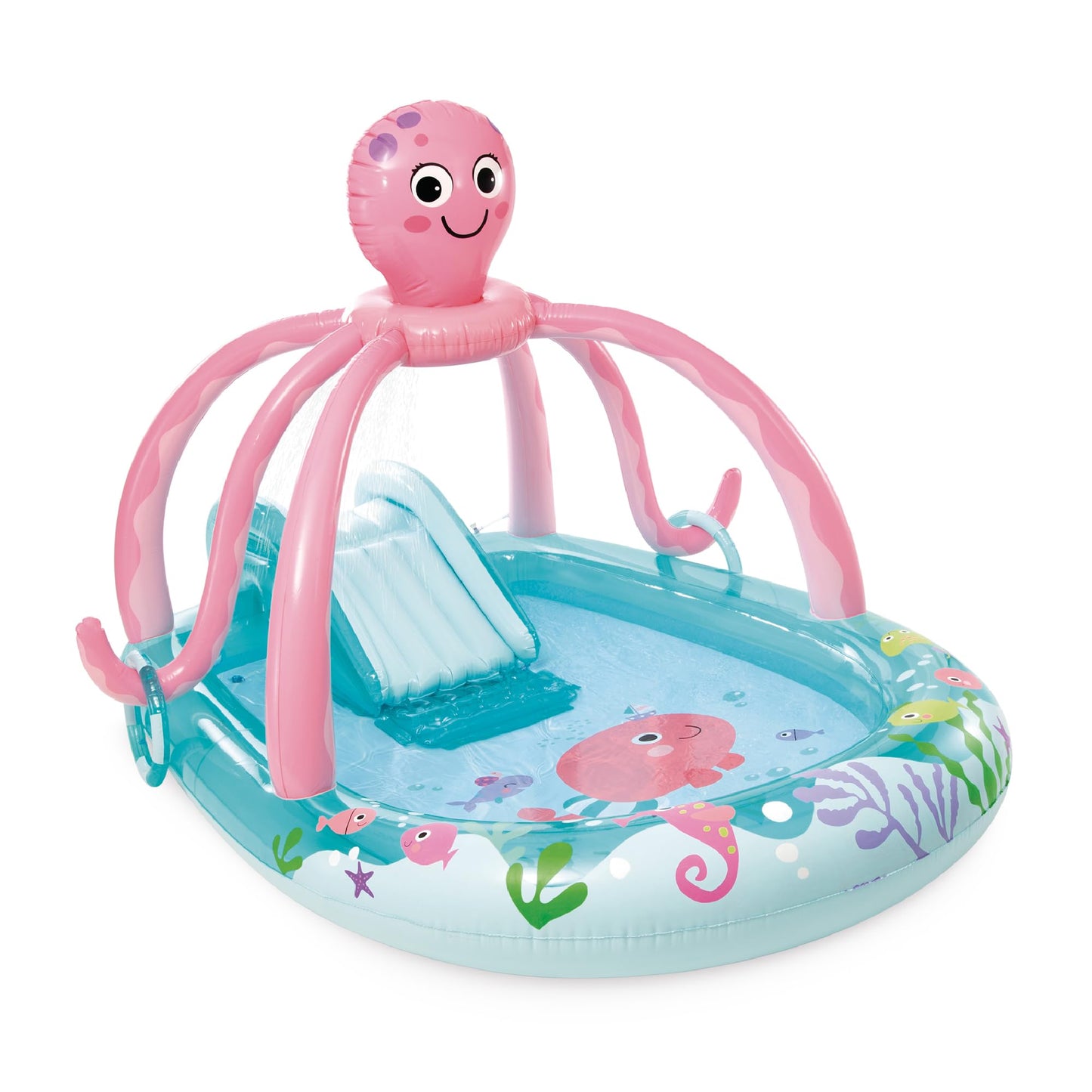 INTEX Friendly Octopus Inflatable Kiddie Pool: Inflatable Kids Pool with Water Sprayer and Slide – Splash Pad – 92" x 72" x 59" – Ages 3+