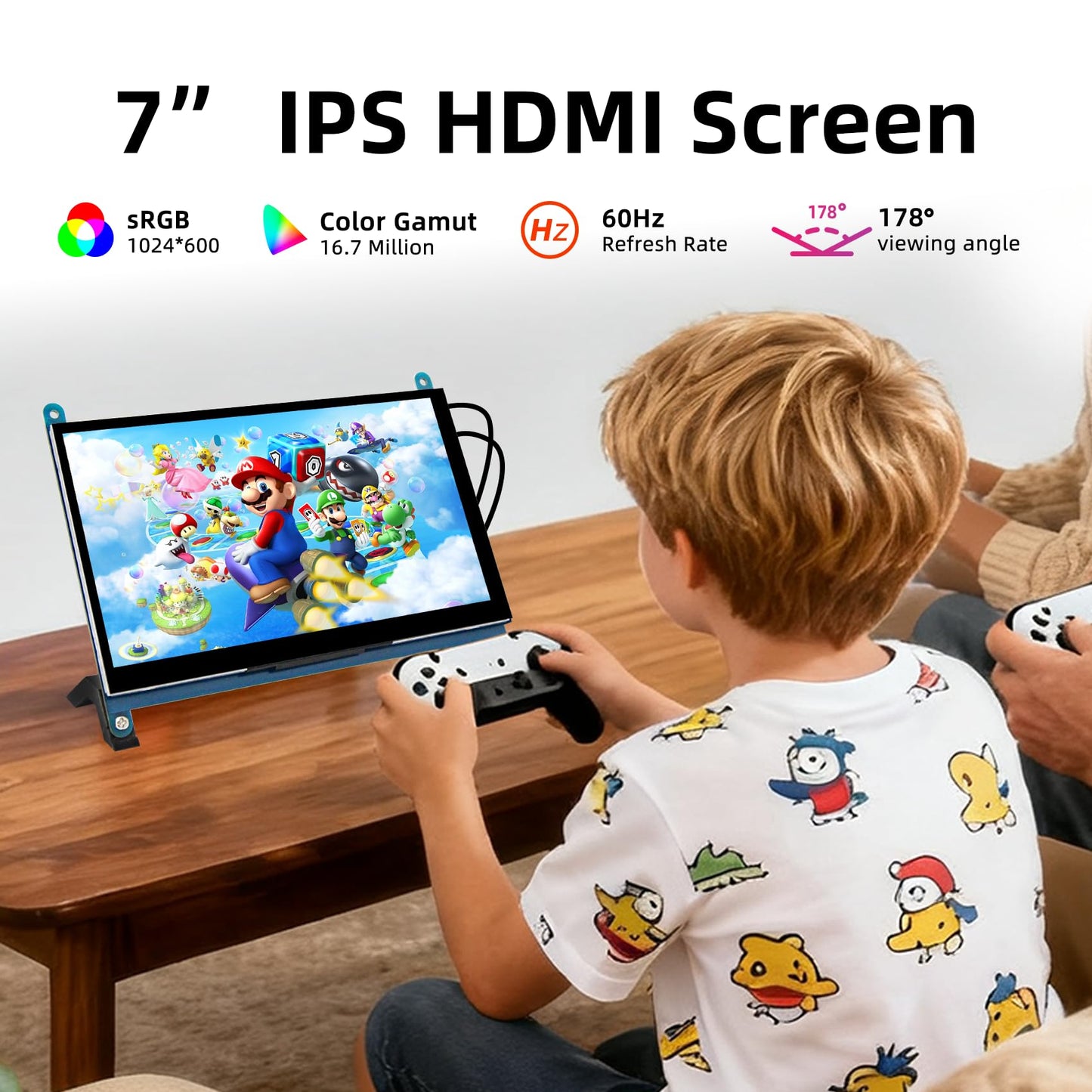 iUoyoMon 7 Inch Screen for Raspberry Pi, 1024×600 IPS HDMI Capacitive Screen LCD Display, Mini Portable Monitor Compatible with Raspberry Pi 5/4/3 BB Black Banana Pi Win11/10/8/7 (Non-Touch)